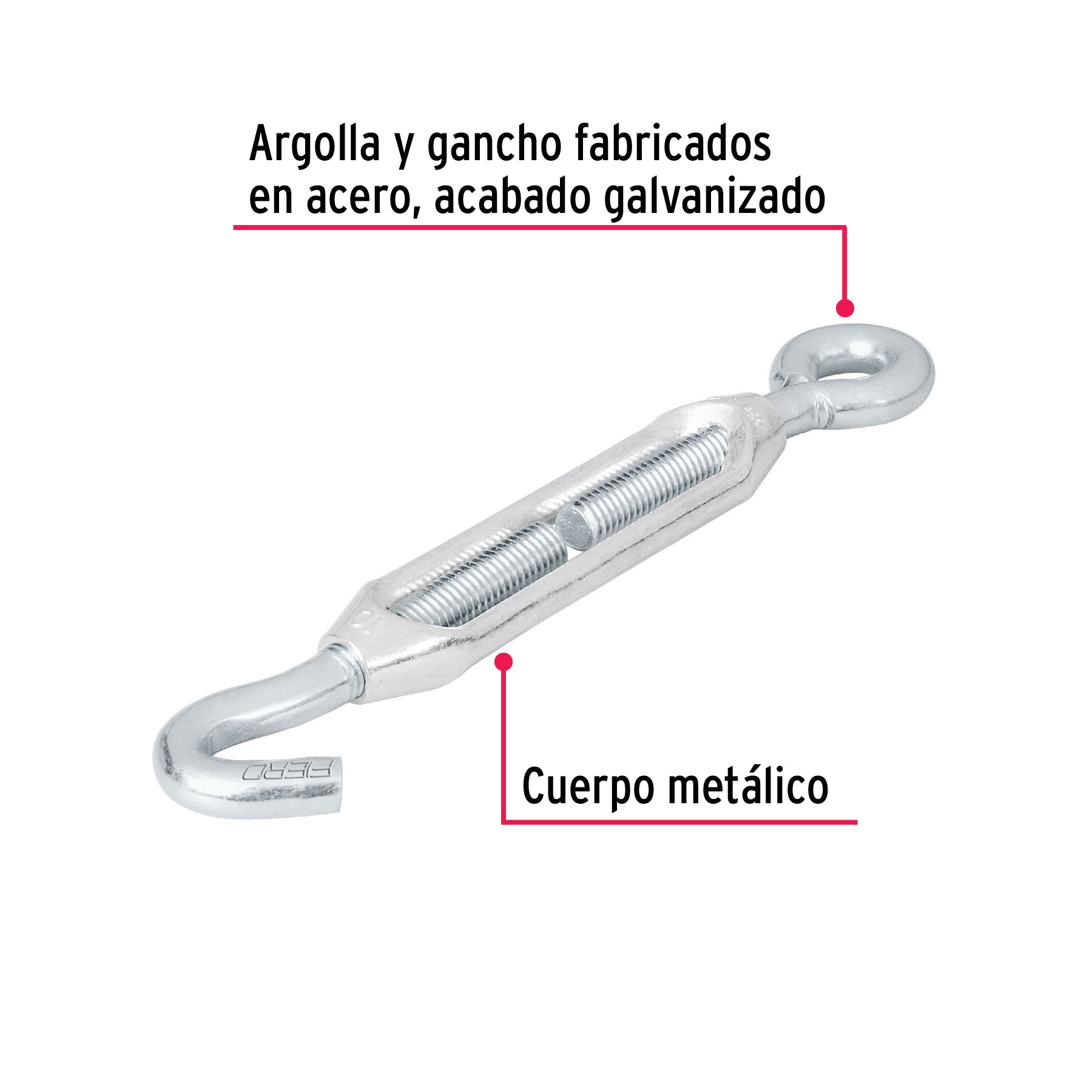 Tensor zinc 3/8" ojo-gancho, FIERO