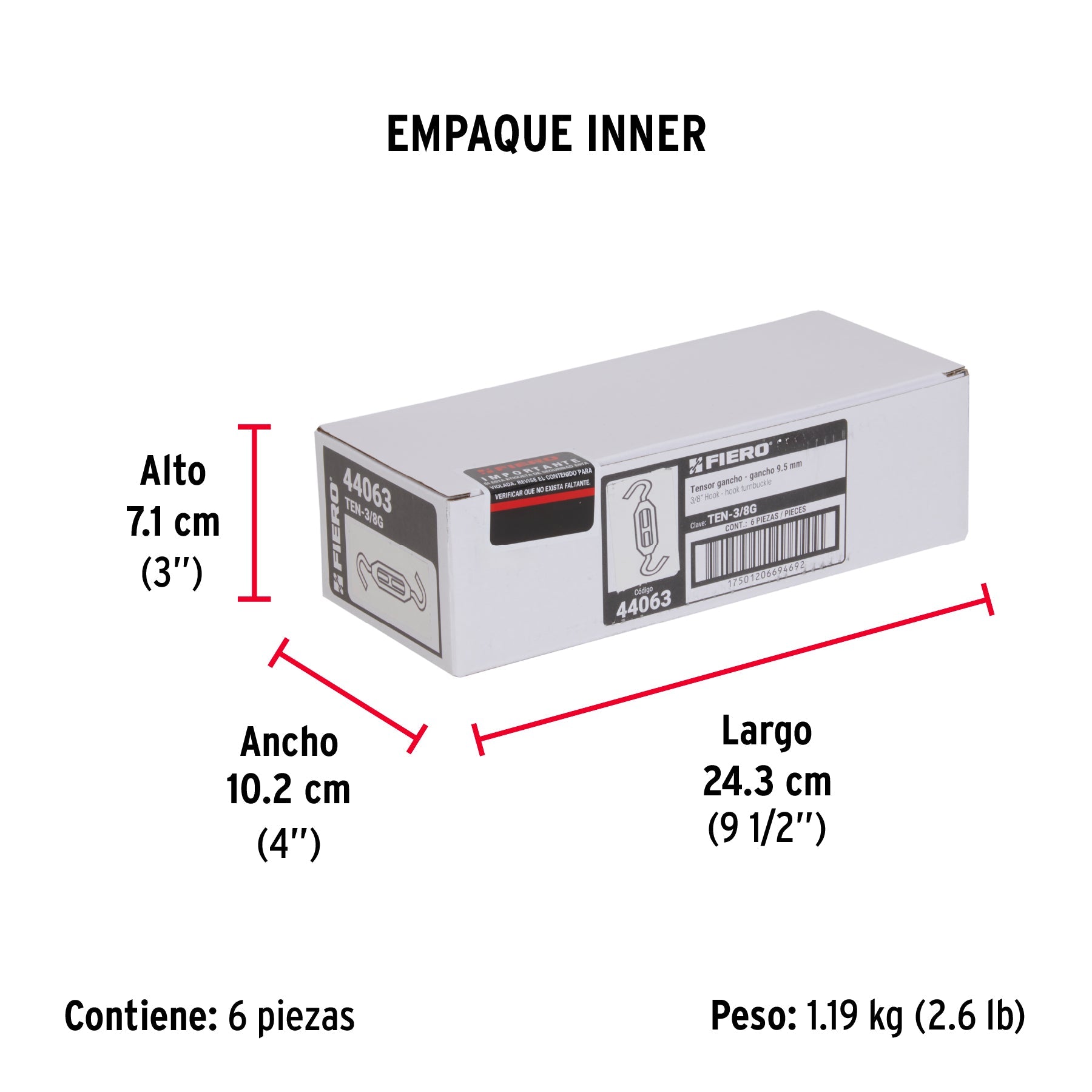 Tensor zinc 3/8" gancho-gancho, FIERO - Empaque