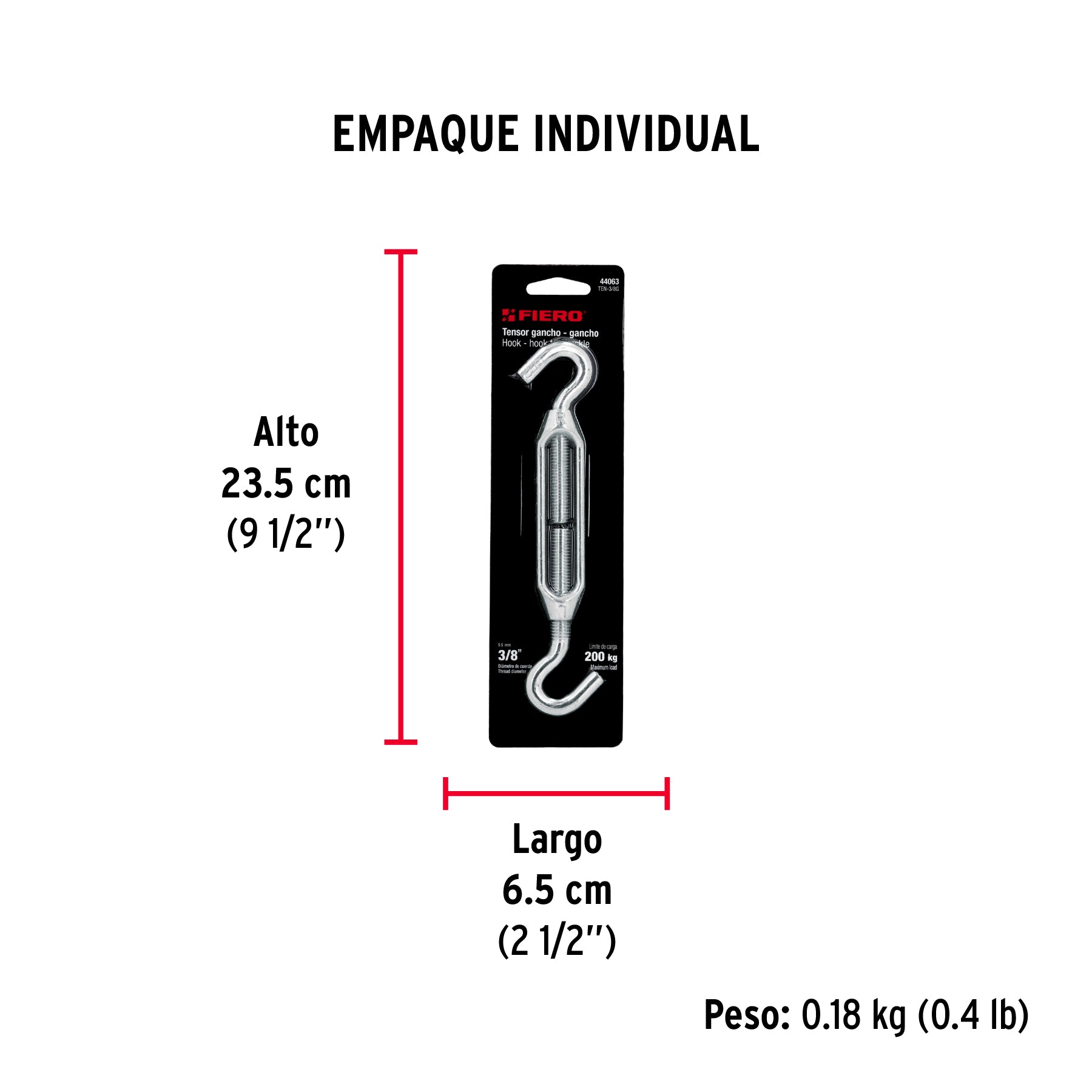 Tensor zinc 3/8" gancho-gancho, FIERO - Empaque