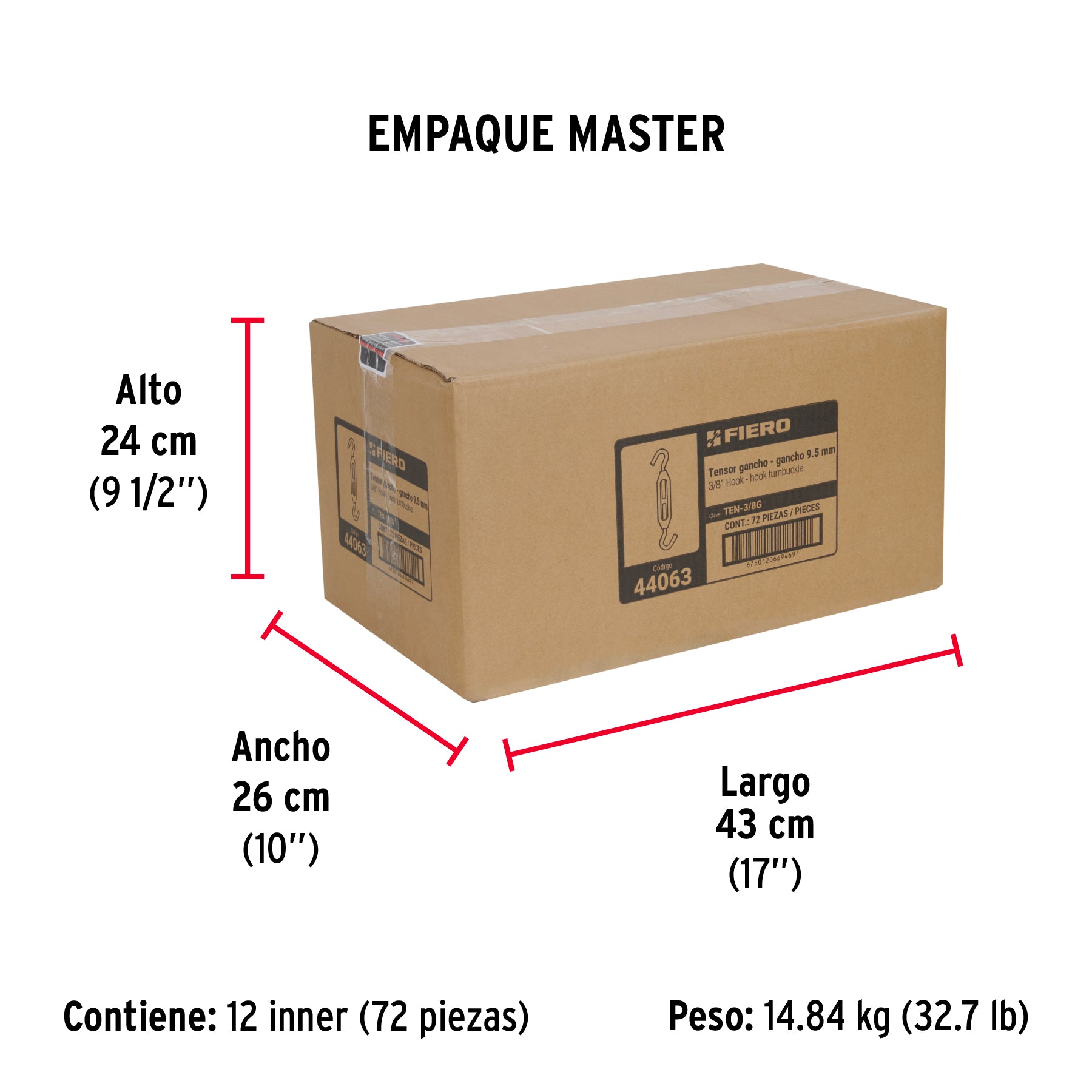 Tensor zinc 3/8" gancho-gancho, FIERO - Empaque