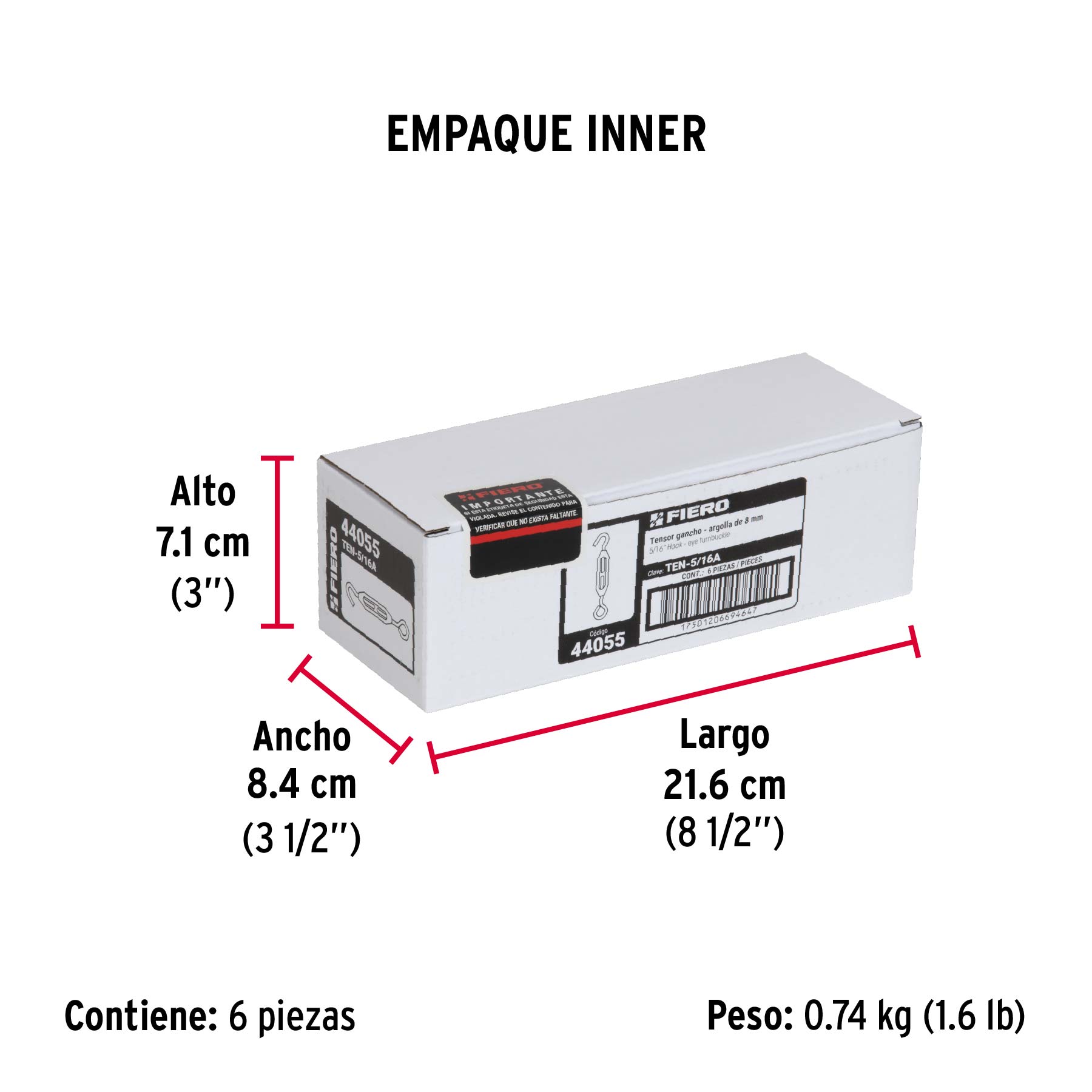 Tensor zinc 5/16" ojo-gancho, FIERO - Empaque