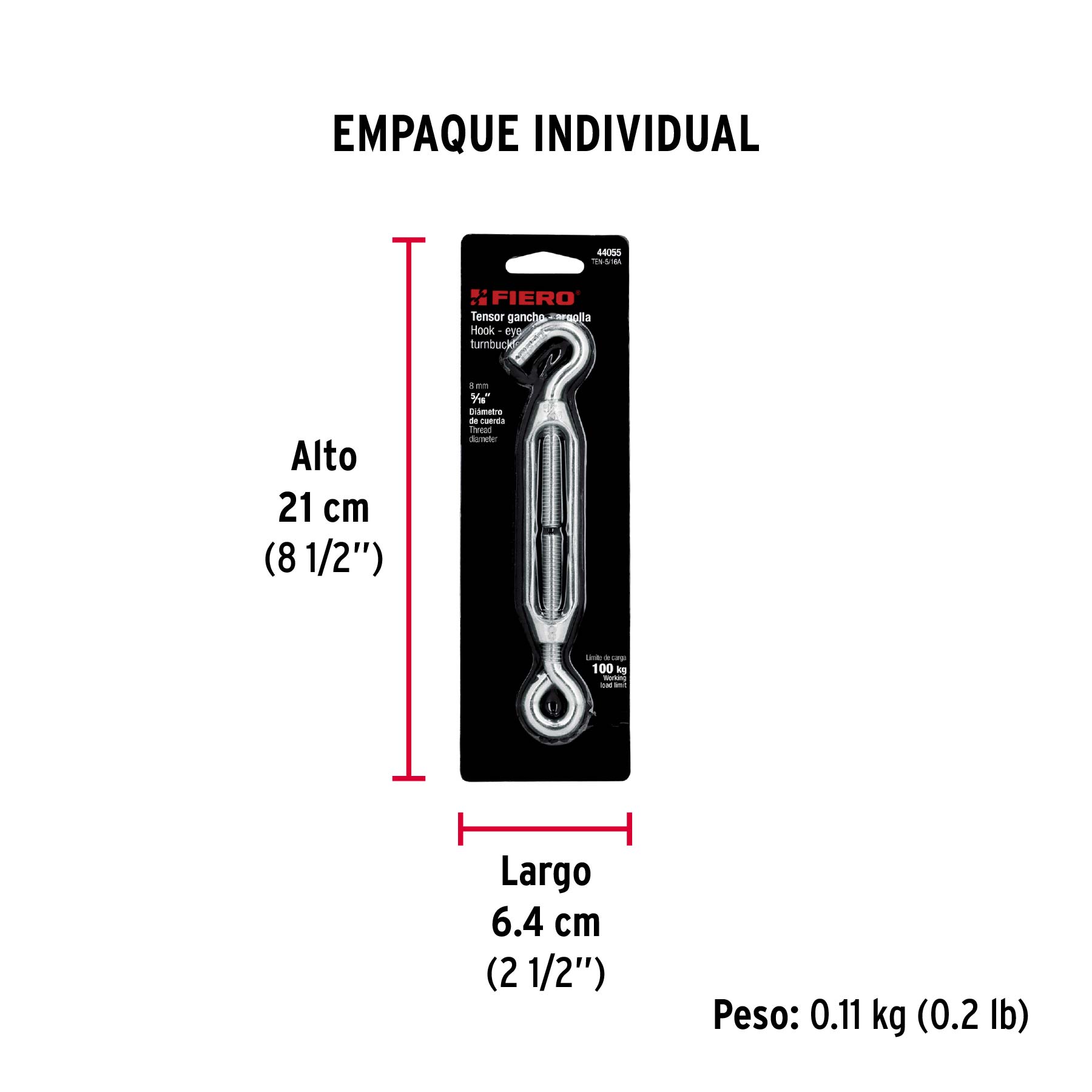 Tensor zinc 5/16" ojo-gancho, FIERO - Empaque