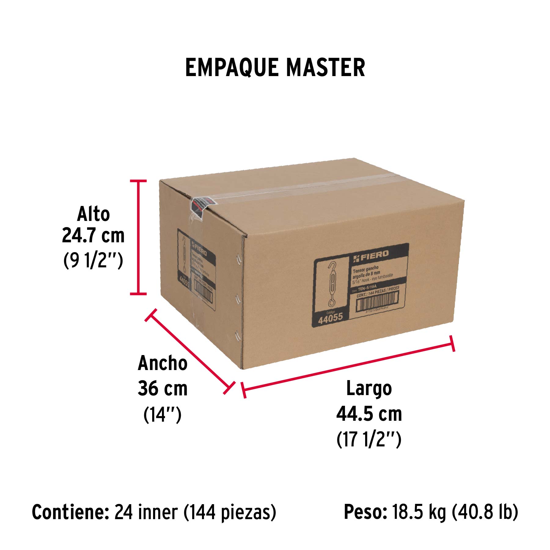 Tensor zinc 5/16" ojo-gancho, FIERO - Empaque