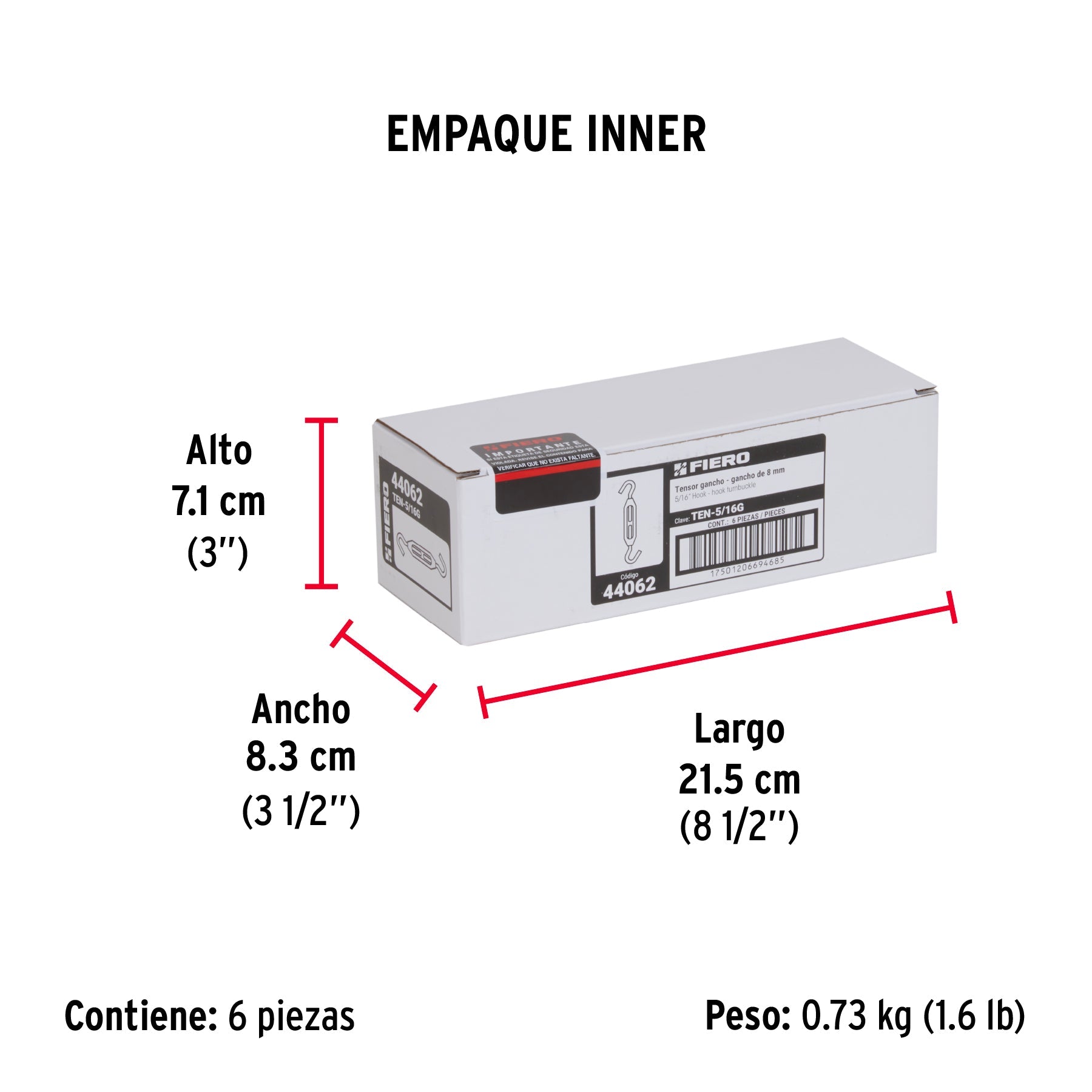 Tensor zinc 5/16" gancho-gancho, FIERO - Empaque