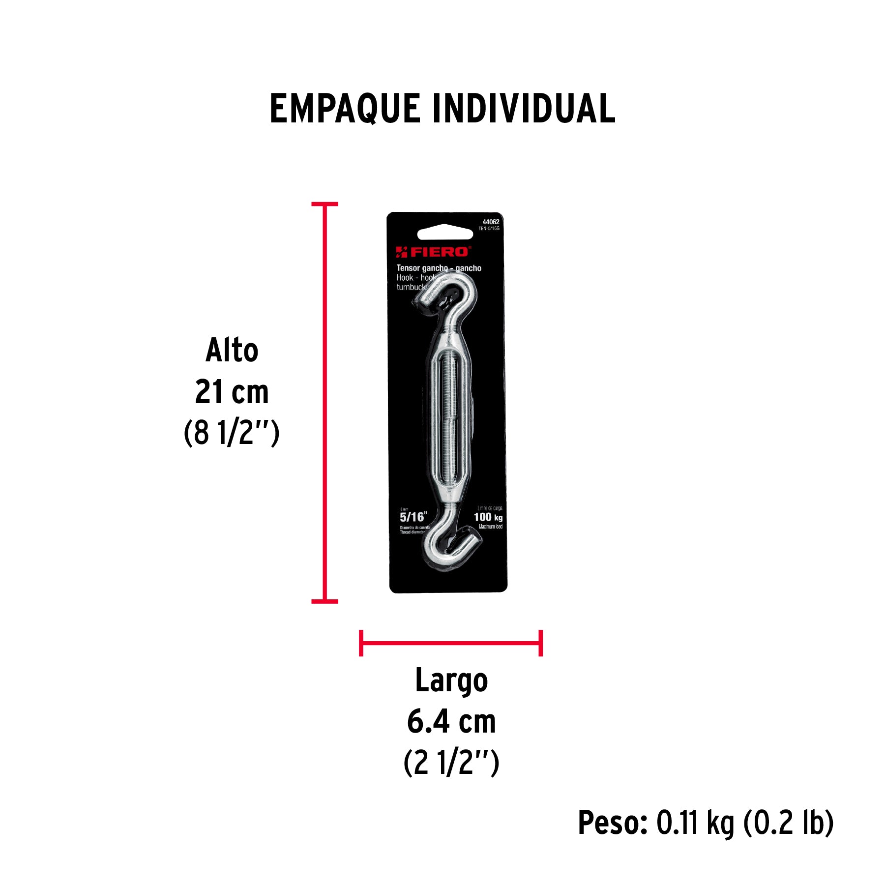 Tensor zinc 5/16" gancho-gancho, FIERO - Empaque