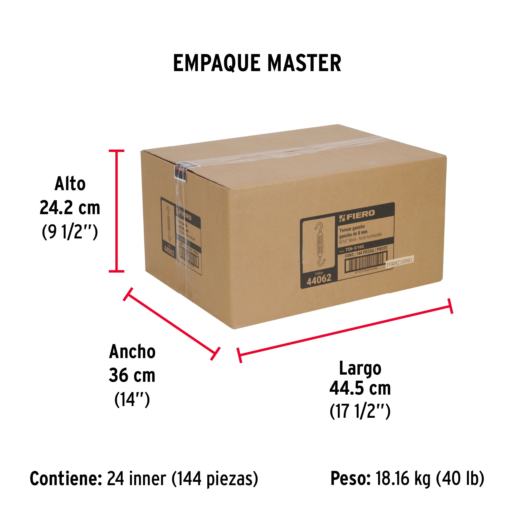 Tensor zinc 5/16" gancho-gancho, FIERO - Empaque