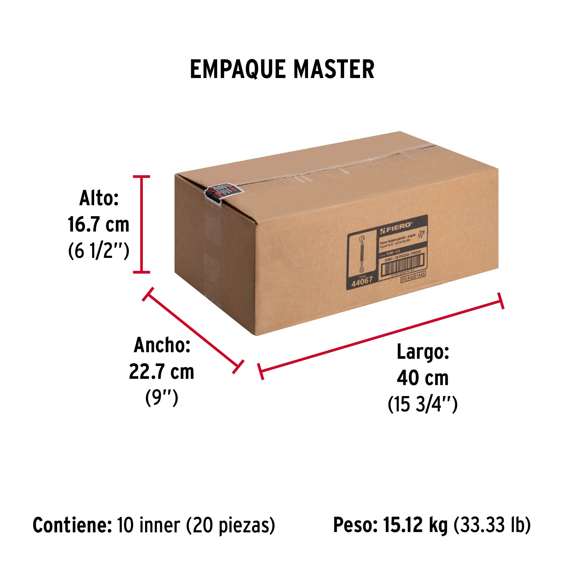 Tensor forjado 1/2" ojo-gancho, FIERO - Empaque