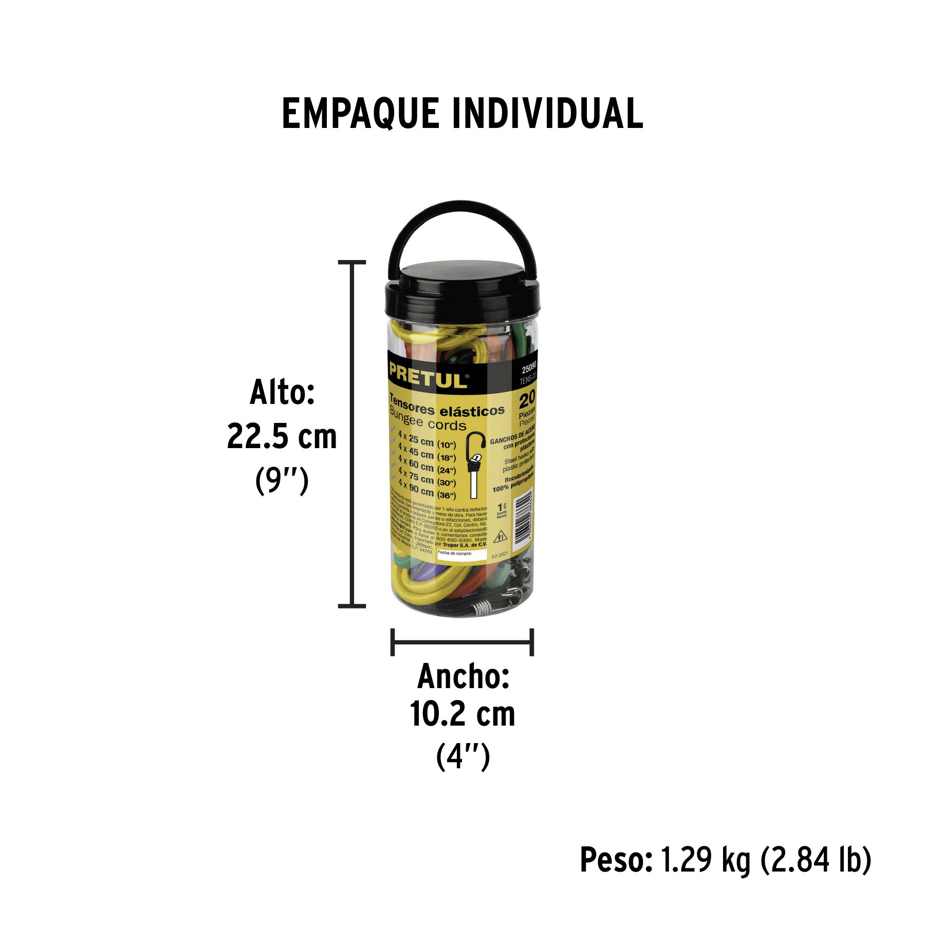 Juego de 20 tensores elásticos, PRETUL - Empaque