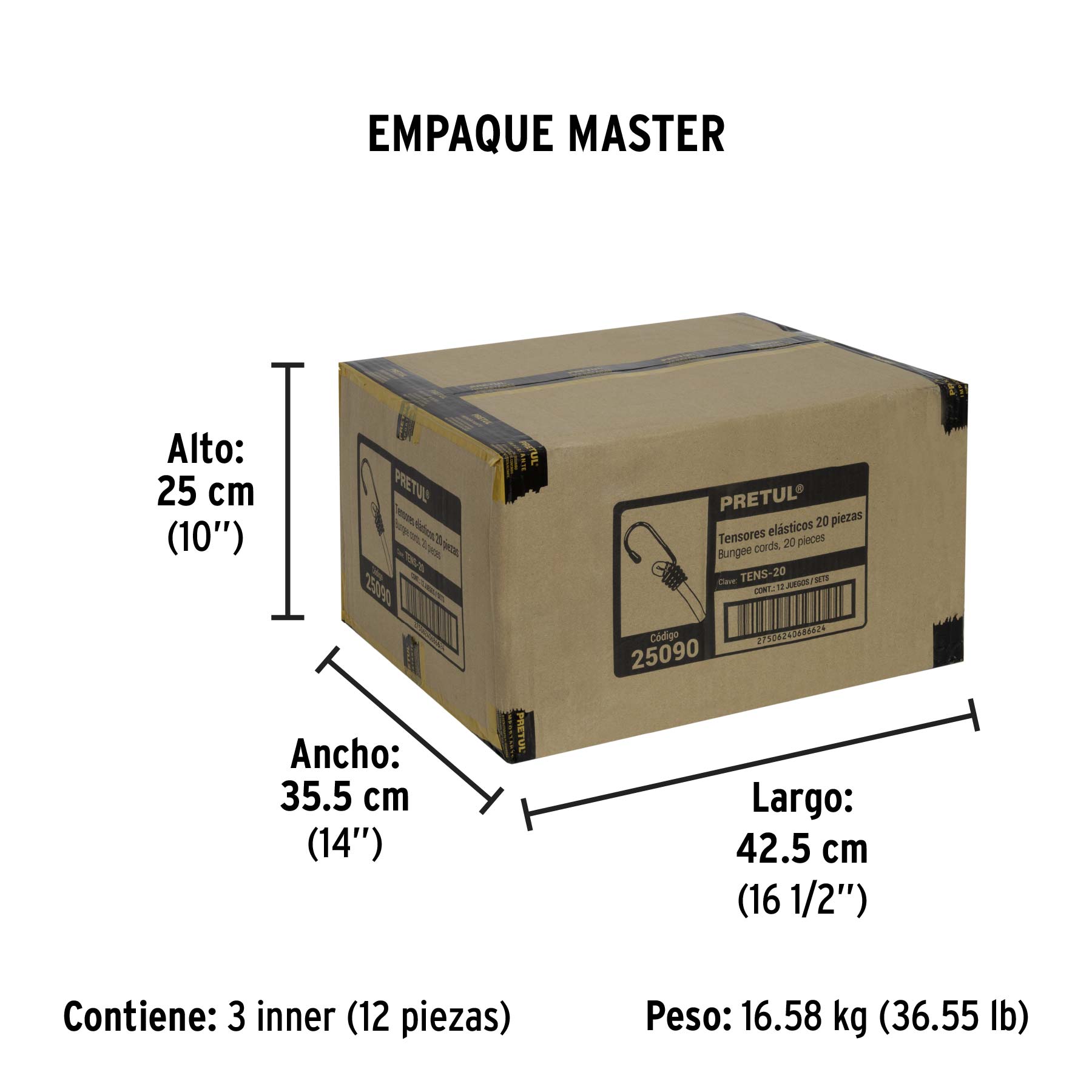 Juego de 20 tensores elásticos, PRETUL - Empaque