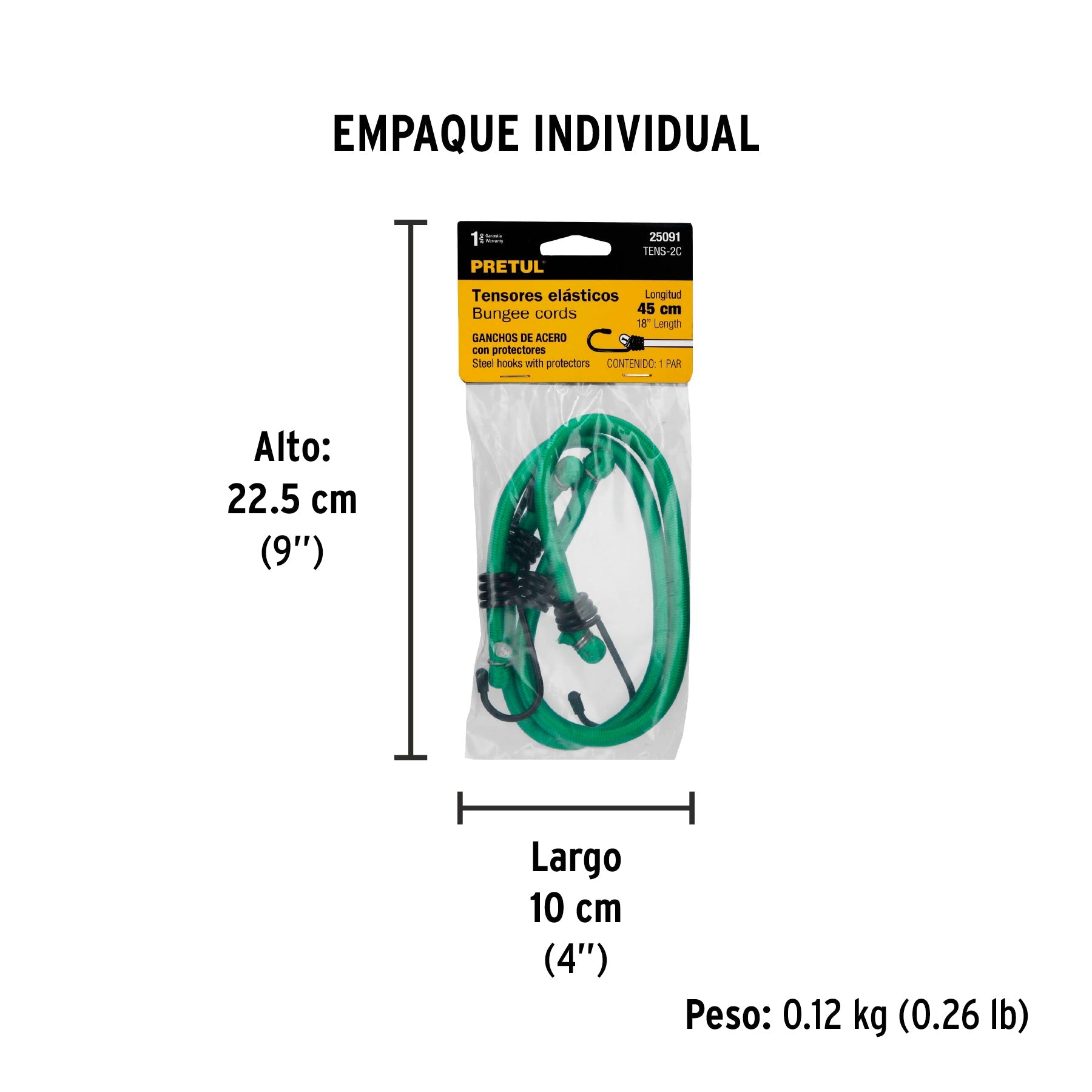 Bolsa con 2 tensores elásticos verdes de 45 cm, PRETUL - Empaque