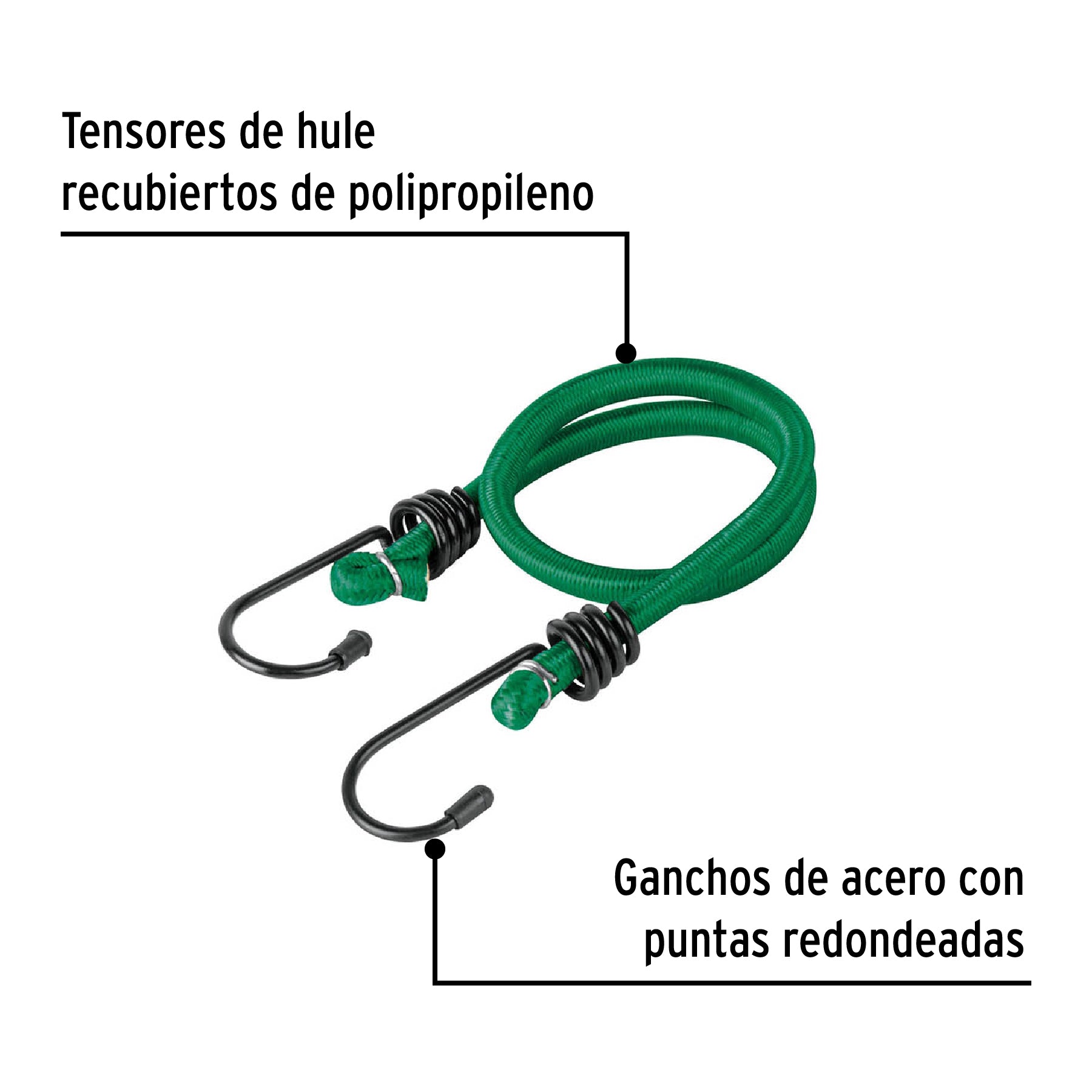 Bolsa con 2 tensores elásticos verdes de 45 cm, PRETUL