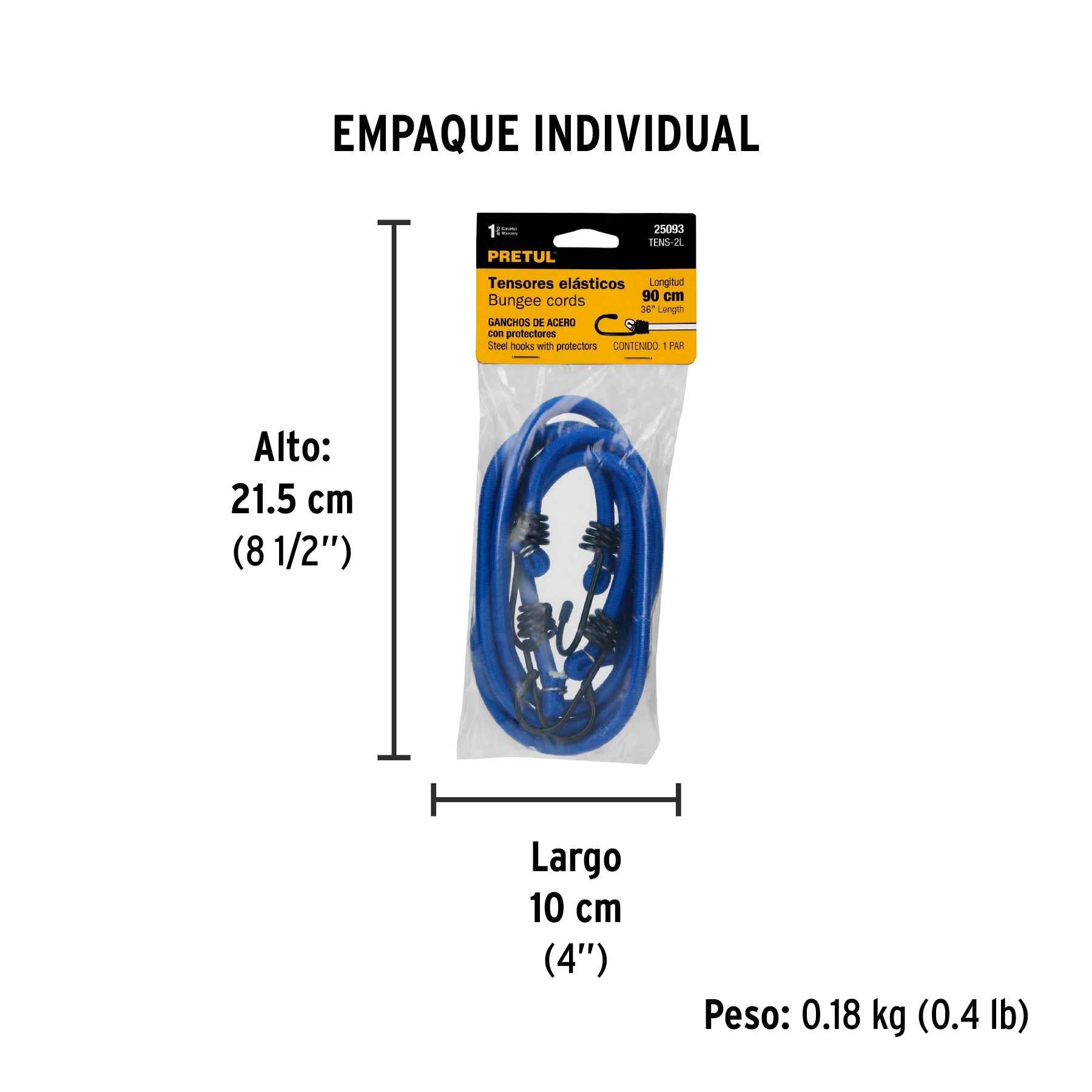 Bolsa con 2 tensores elásticos azules de 90 cm, PRETUL - Empaque