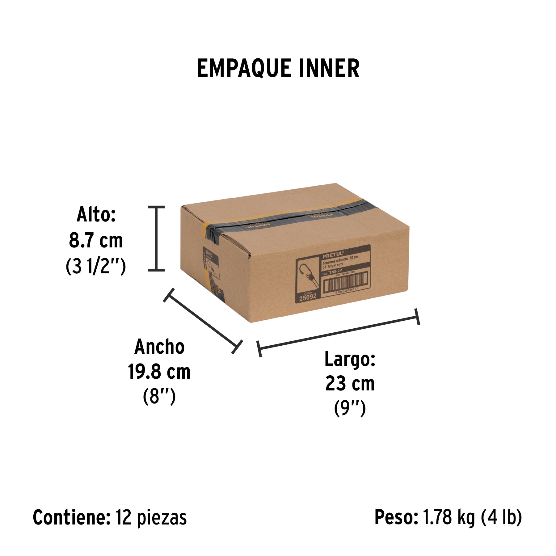 Bolsa con 2 tensores elásticos amarillos de 60 cm, PRETUL - Empaque