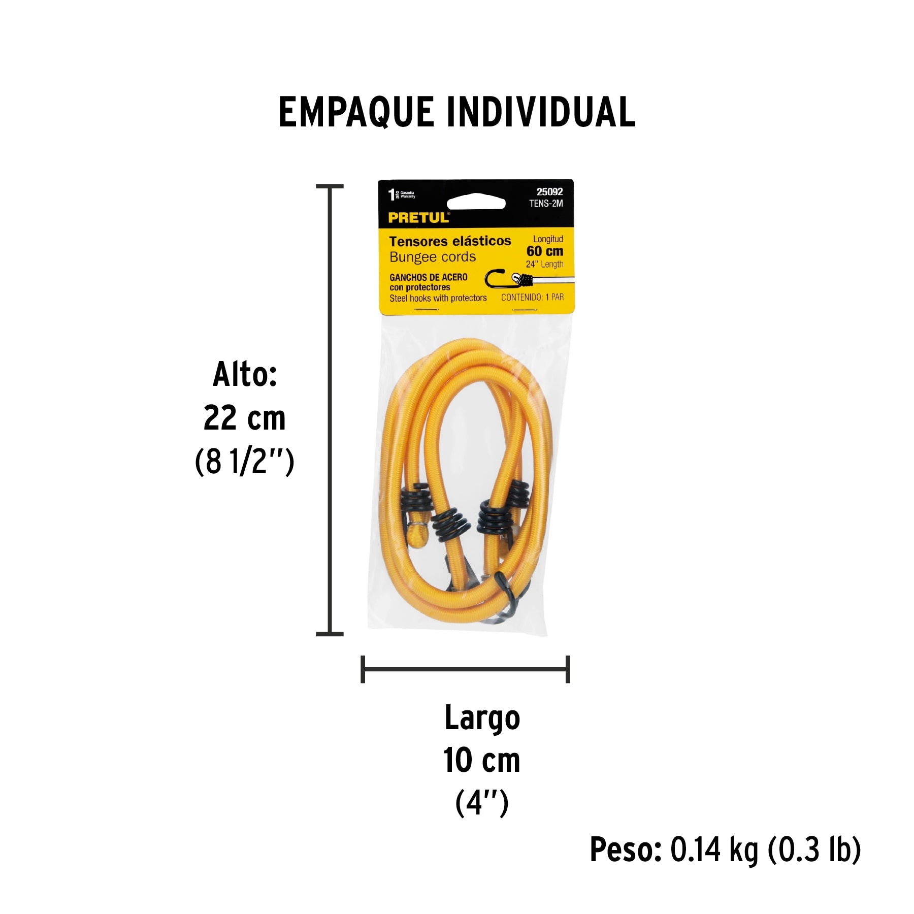 Bolsa con 2 tensores elásticos amarillos de 60 cm, PRETUL - Empaque