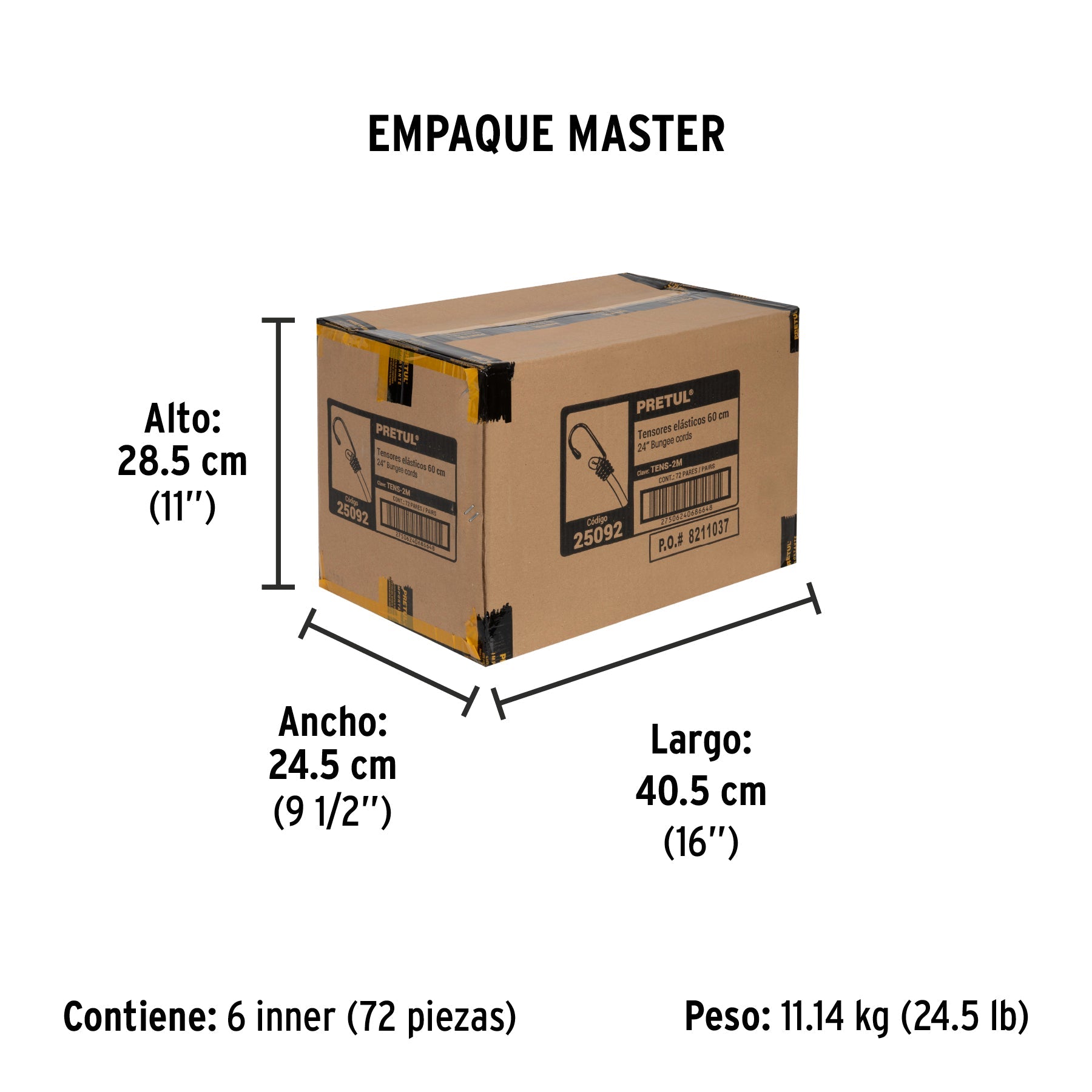 Bolsa con 2 tensores elásticos amarillos de 60 cm, PRETUL - Empaque