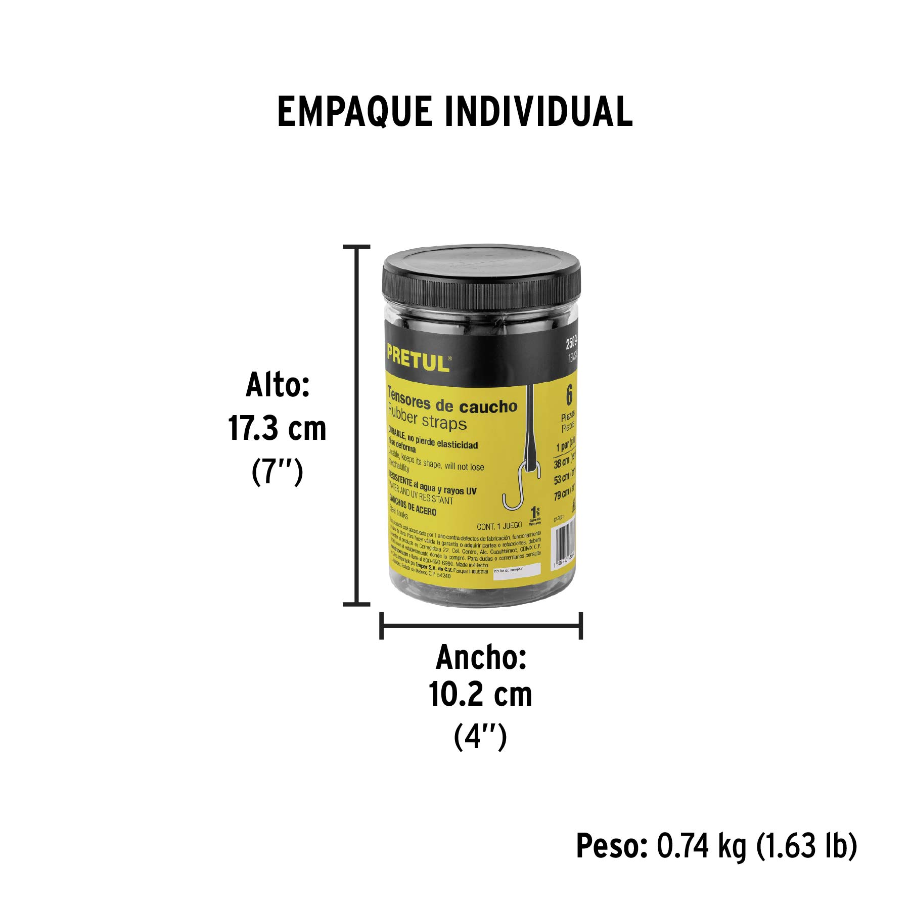 Juego de 6 tensores elásticos, PRETUL - Empaque