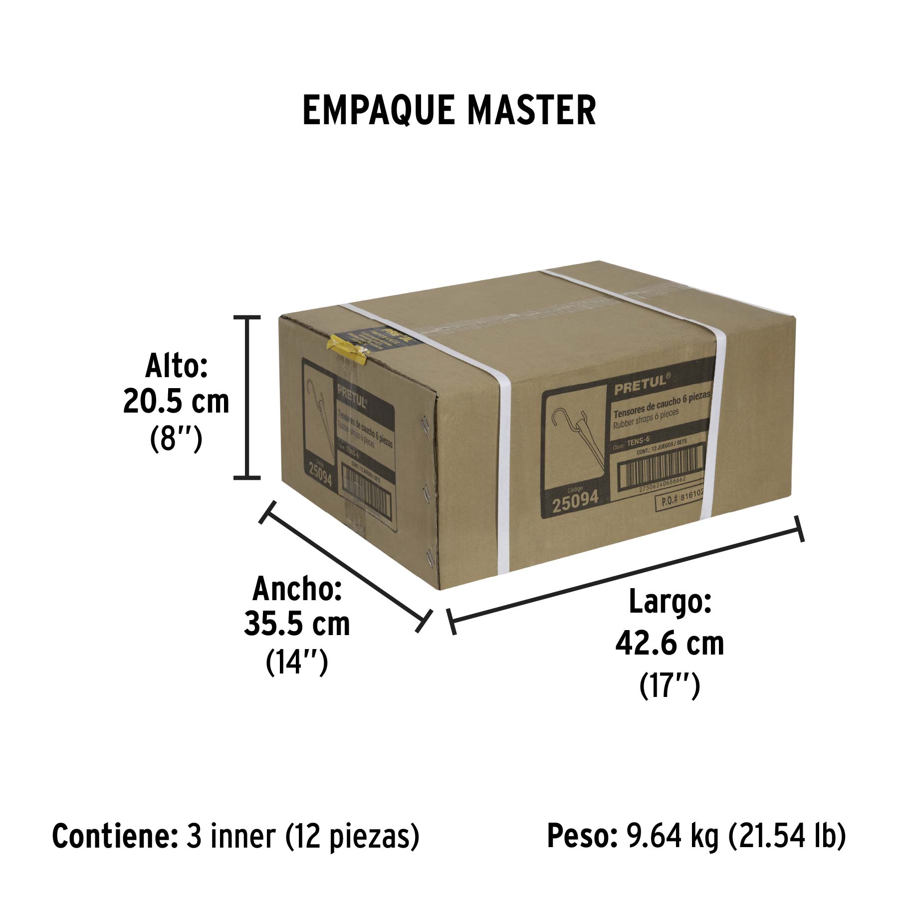 Juego de 6 tensores elásticos, PRETUL - Empaque