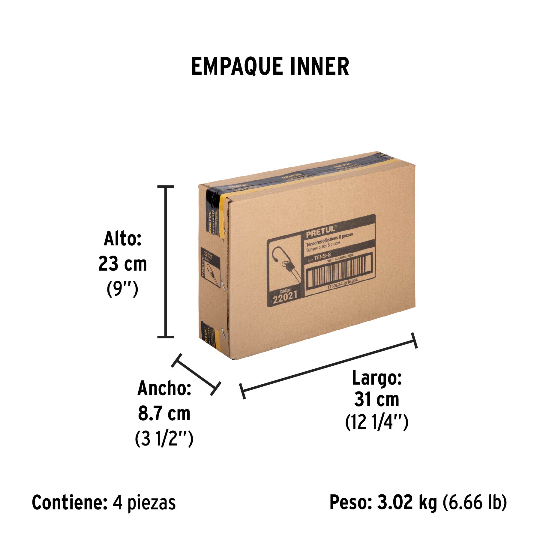 Juego de 8 tensores elásticos, PRETUL - Empaque
