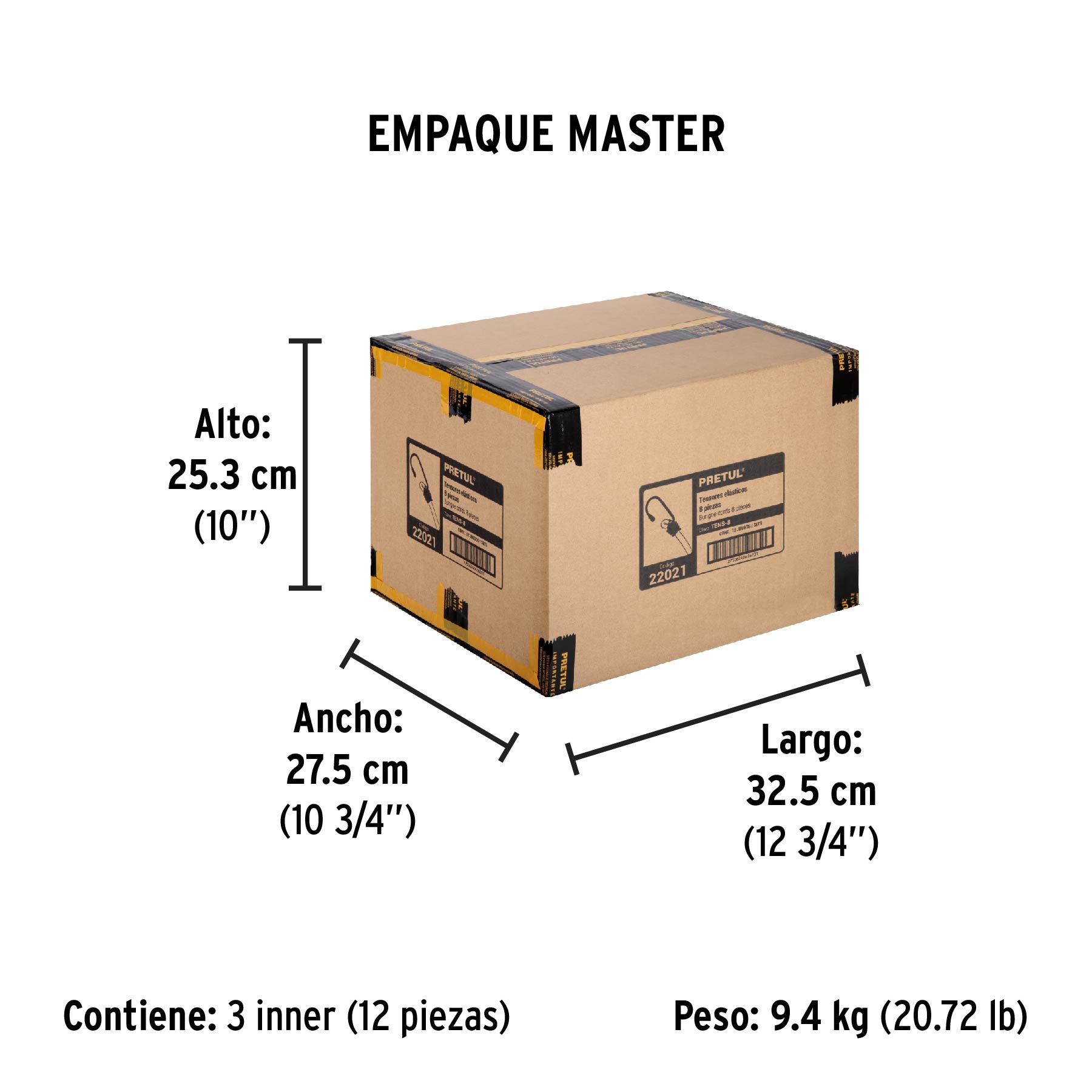 Juego de 8 tensores elásticos, PRETUL - Empaque