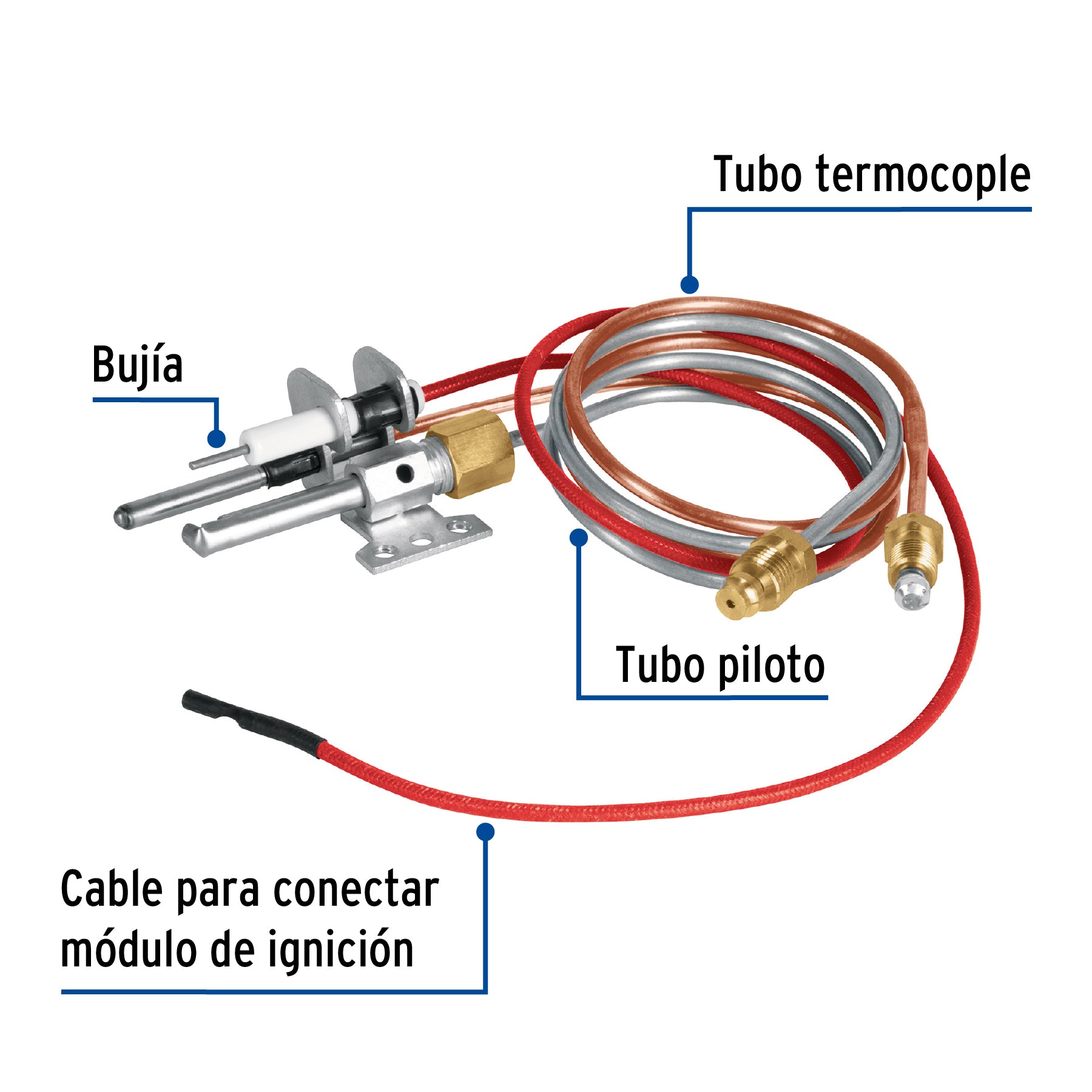 Termopar tipo flauta con bujía, 60 cm, FOSET