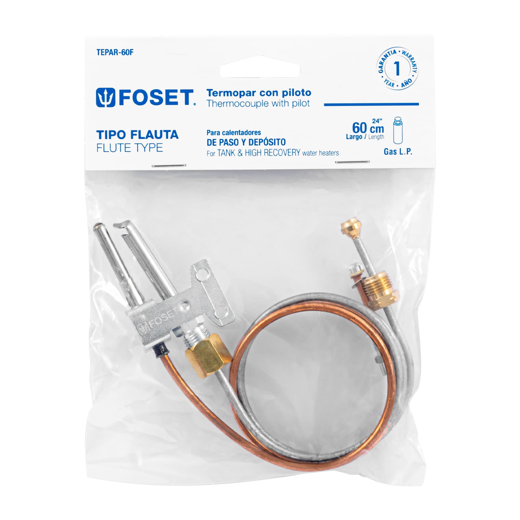 Termopar tipo flauta, 60 cm, FOSET