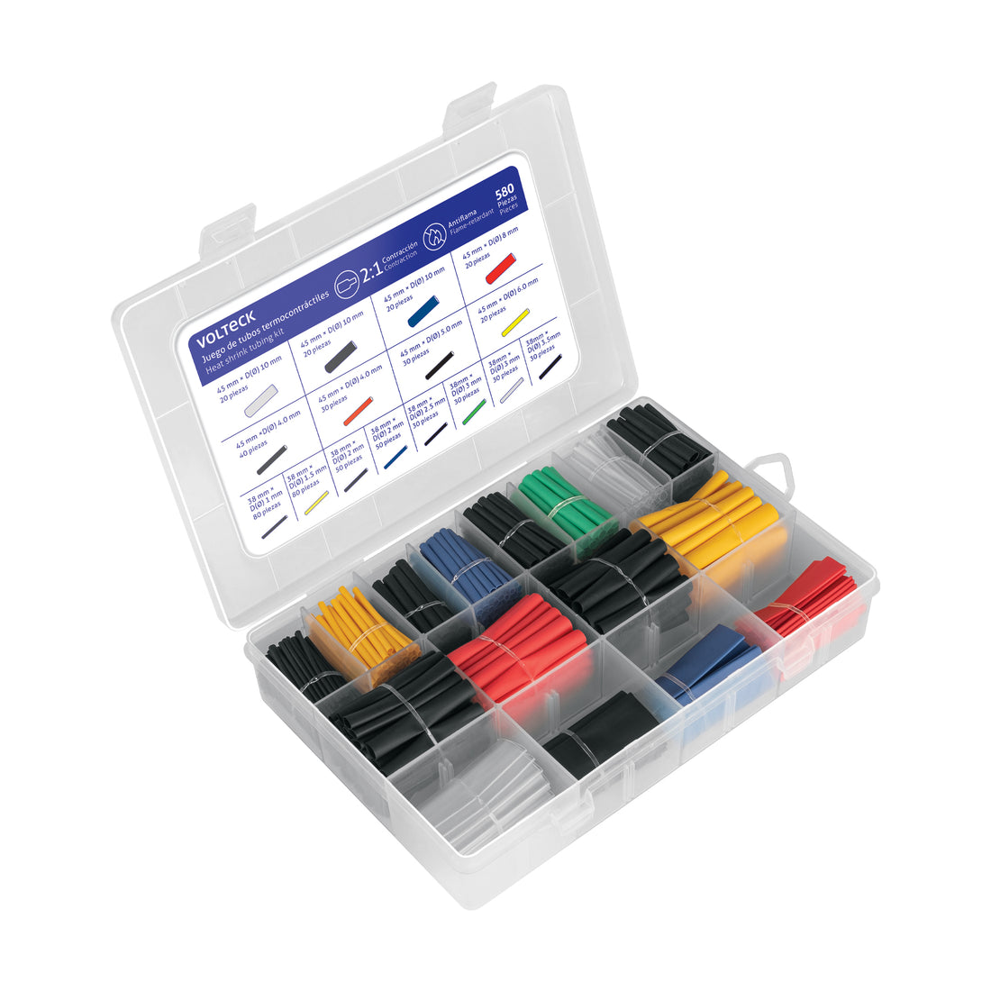 Estuche con 580 piezas de tubo termocontráctil, VOLTECK