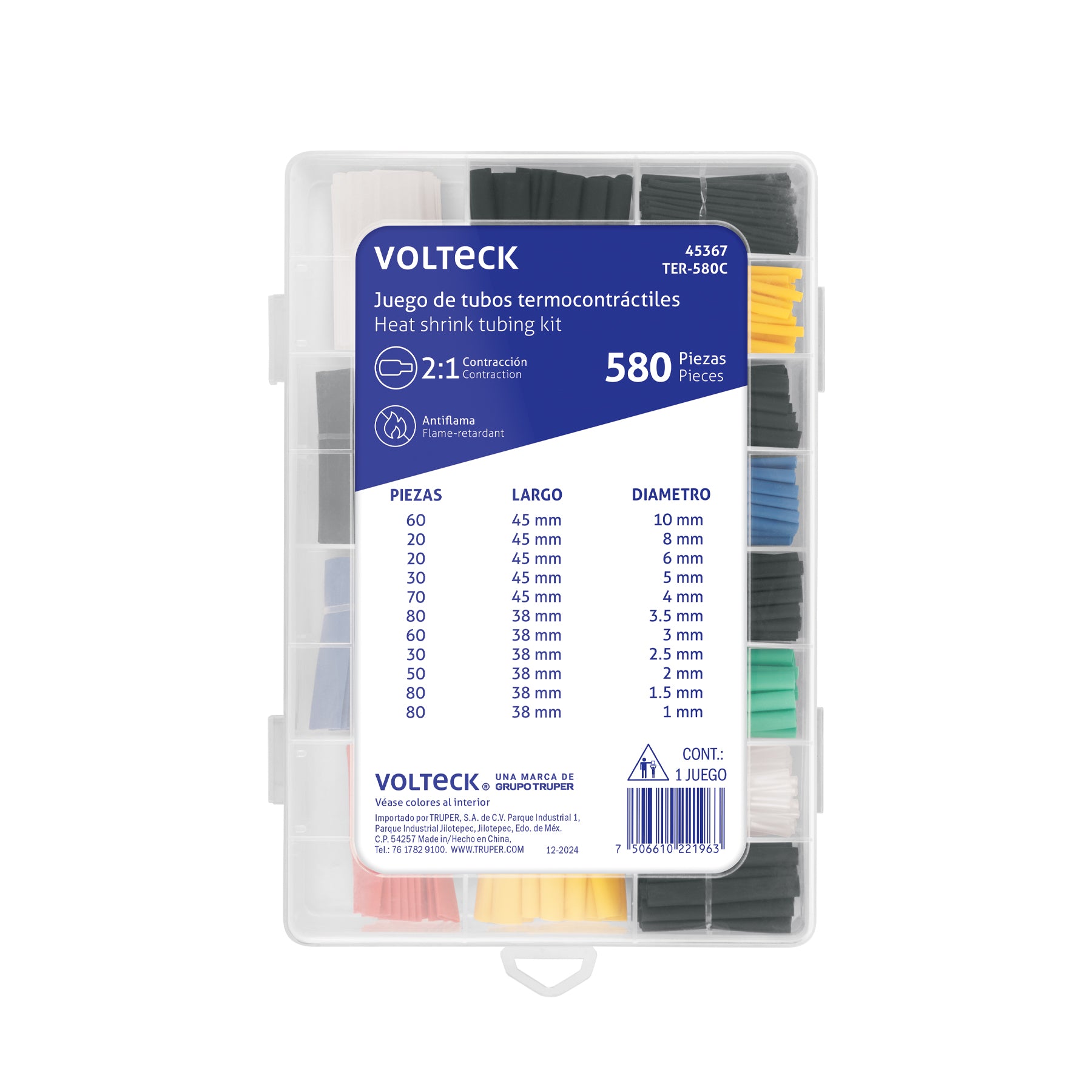 Estuche con 580 piezas de tubo termocontráctil, VOLTECK