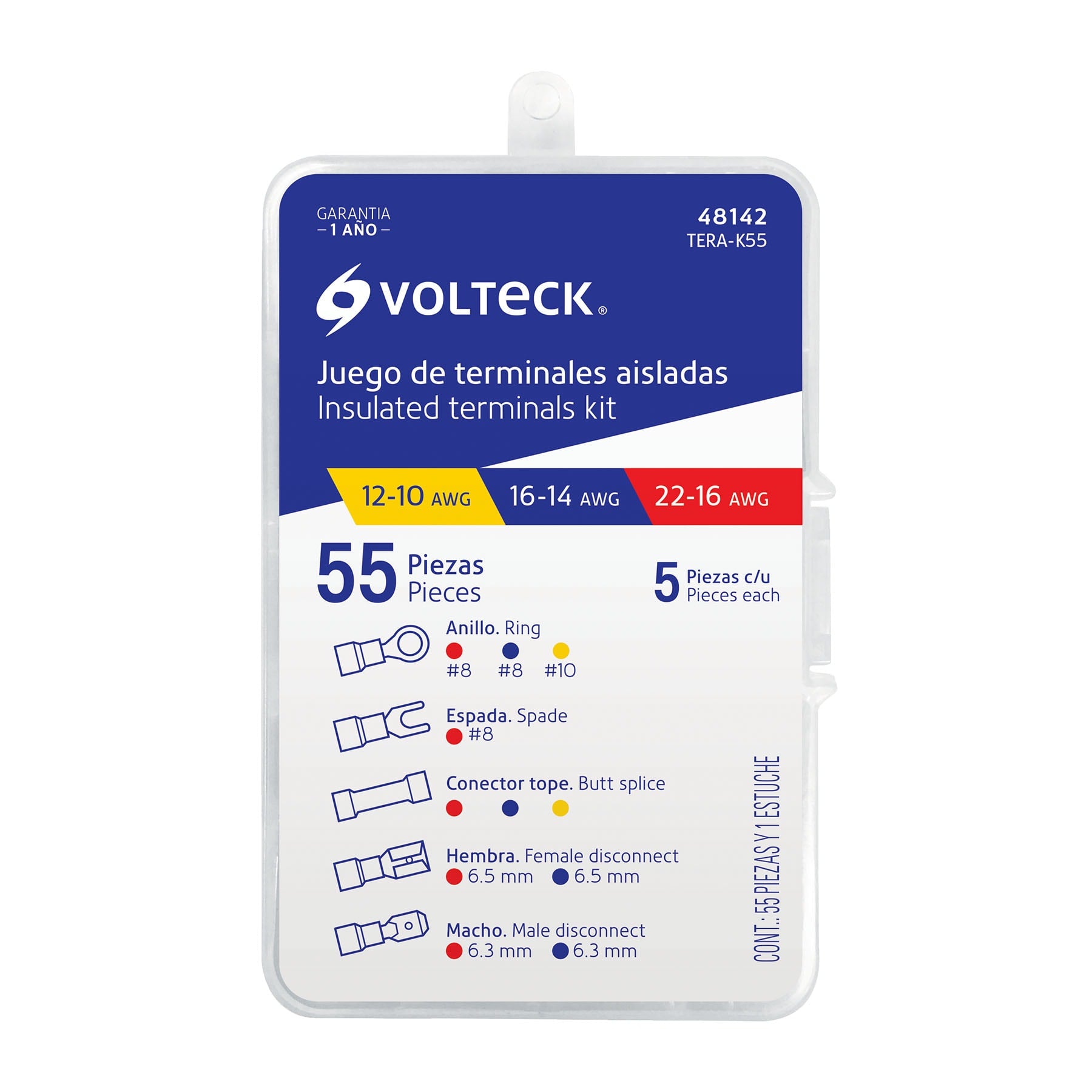 Juego de 55 terminales aisladas para cable, VOLTECK
