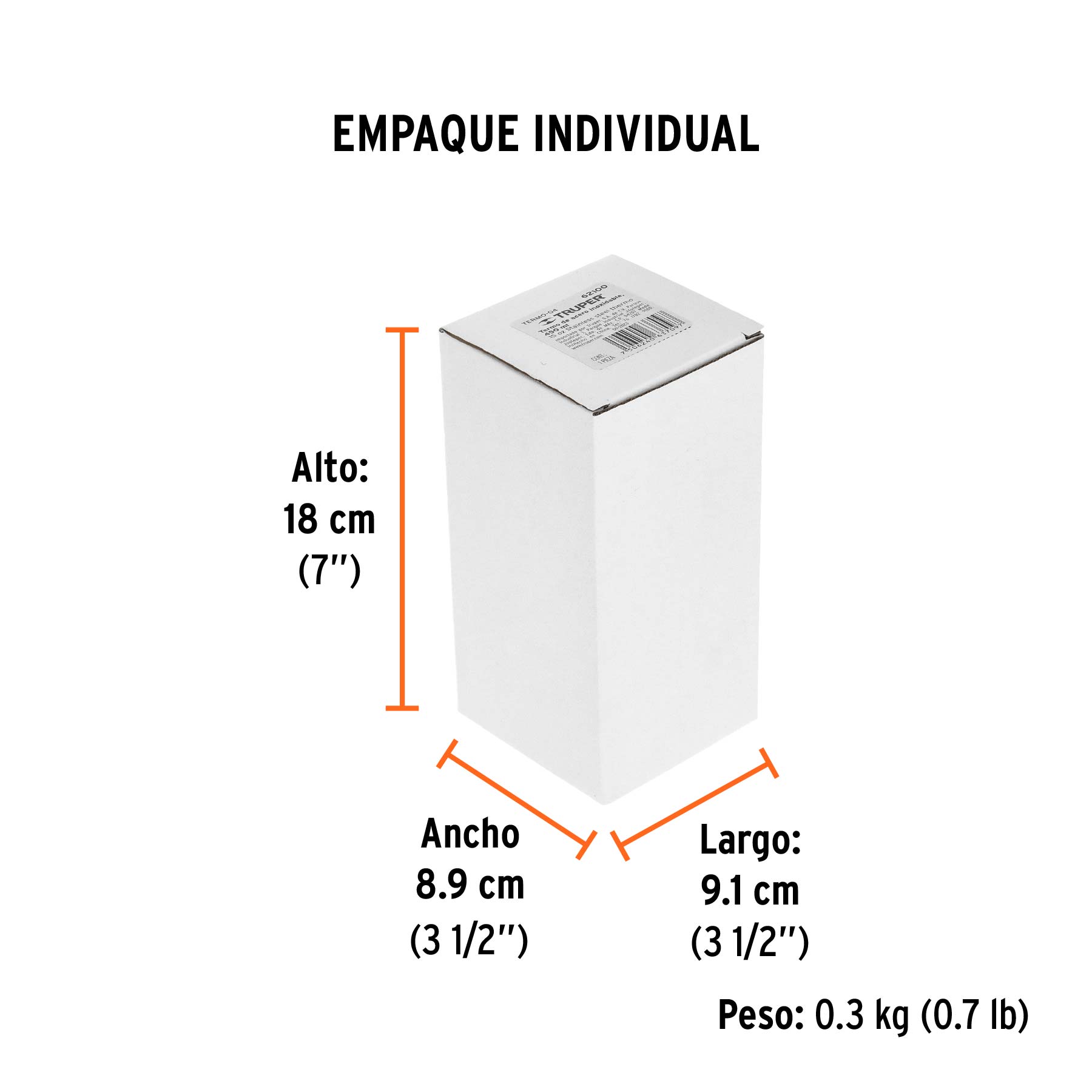 Vaso térmico de acero inoxidable, 450 ml, TRUPER - Empaque