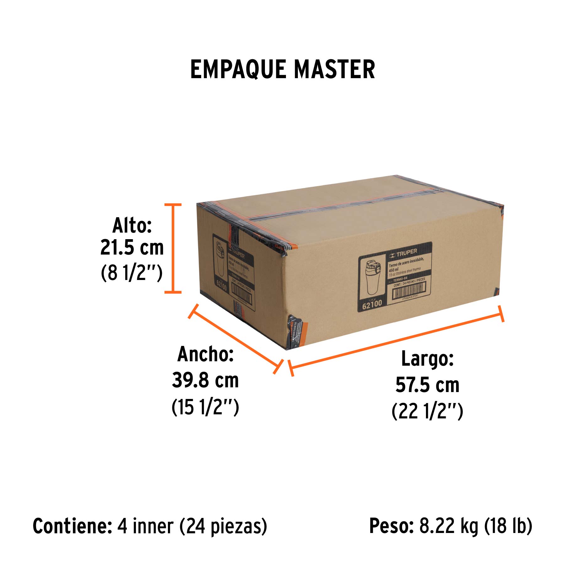 Vaso térmico de acero inoxidable, 450 ml, TRUPER - Empaque