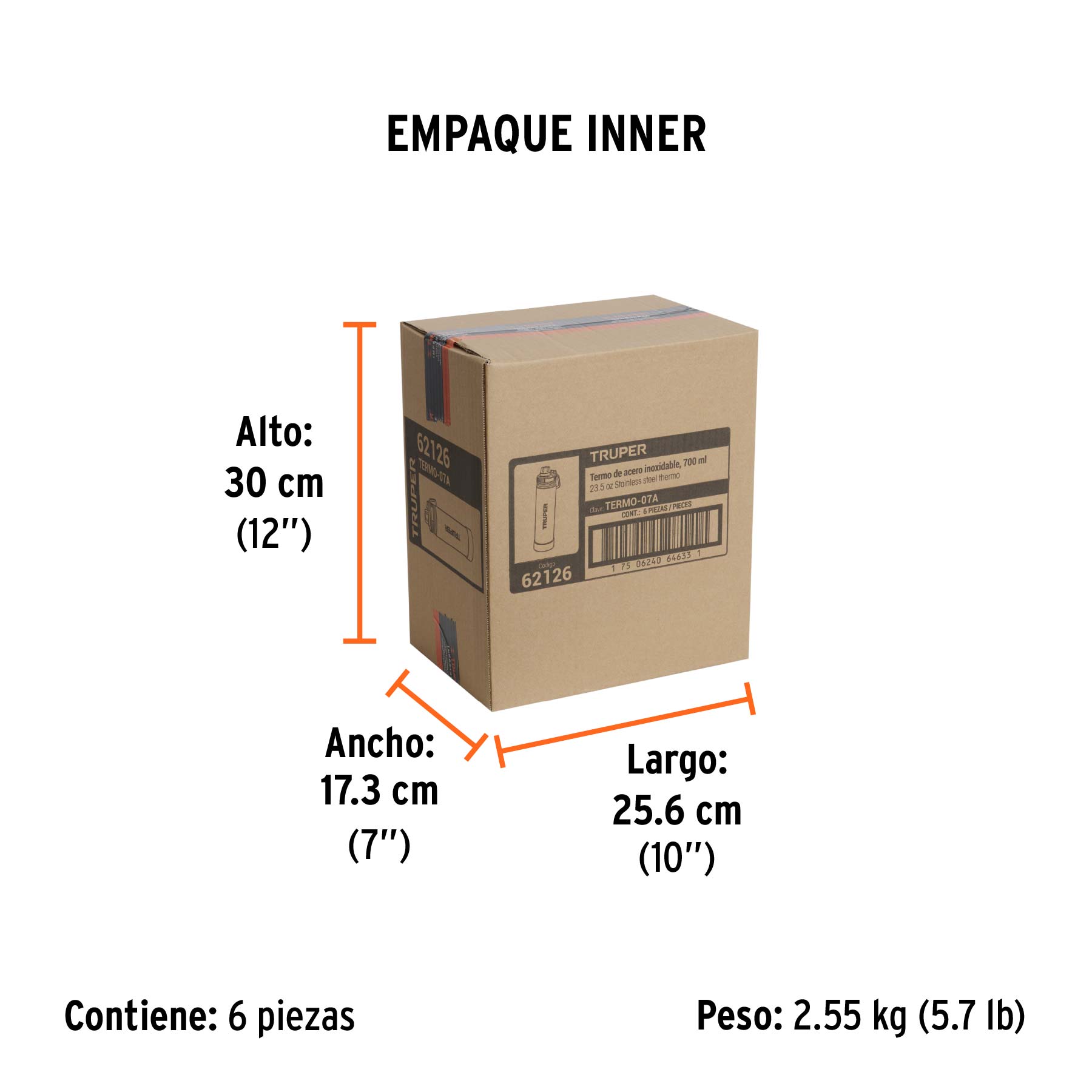 Termo de acero inoxidable, 700 ml, TRUPER - Empaque