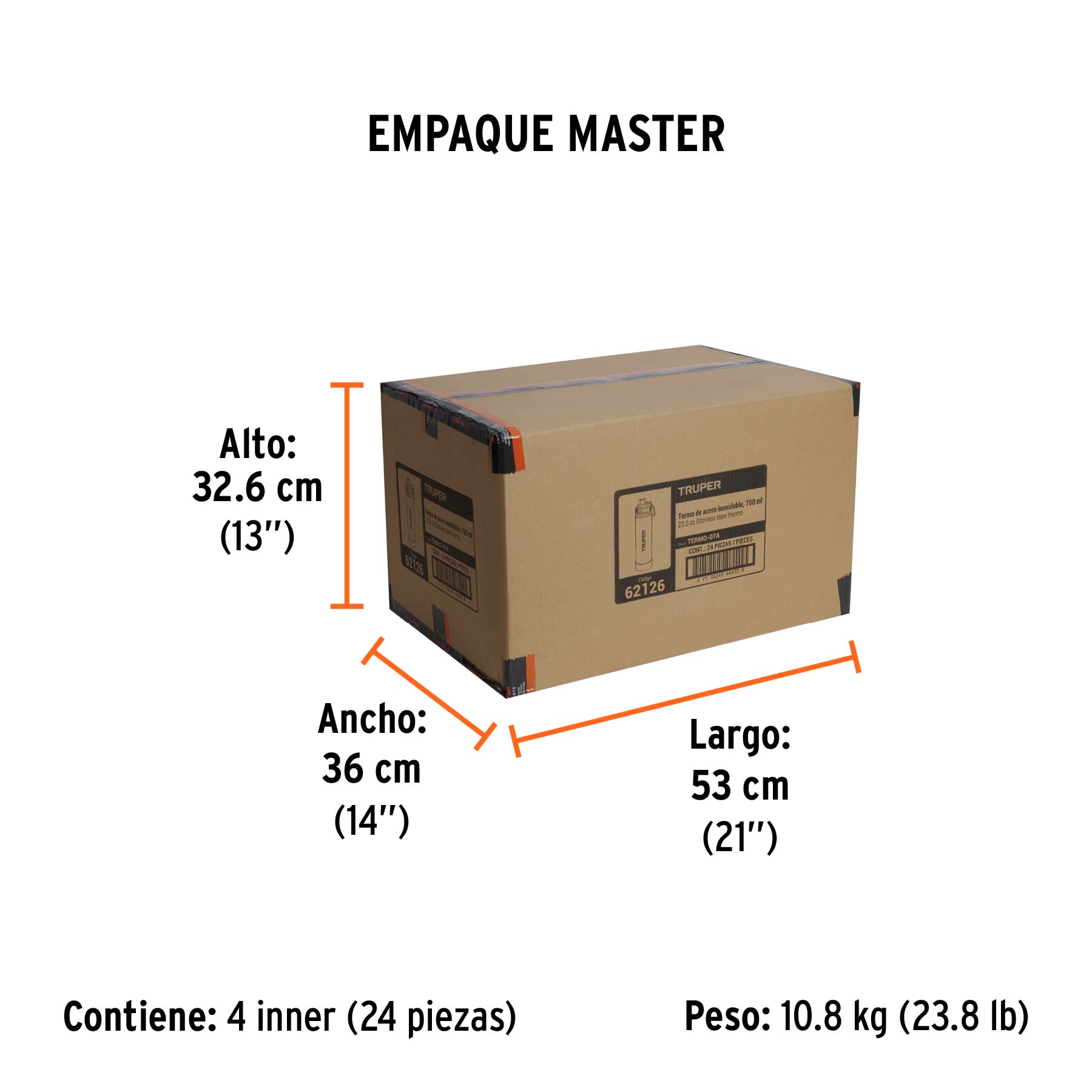 Termo de acero inoxidable, 700 ml, TRUPER - Empaque