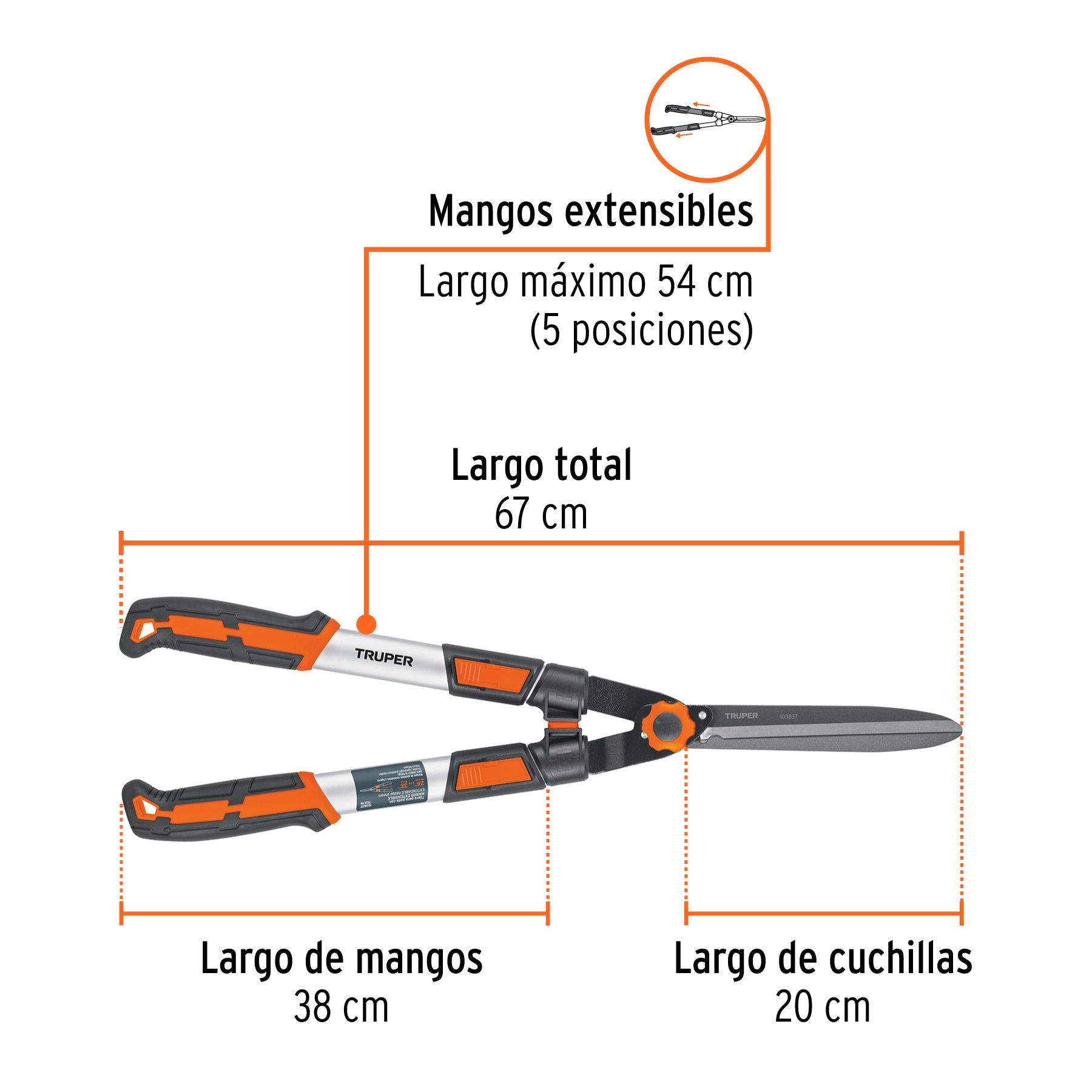 Tijera para poda, mangos extensibles, TRUPER
