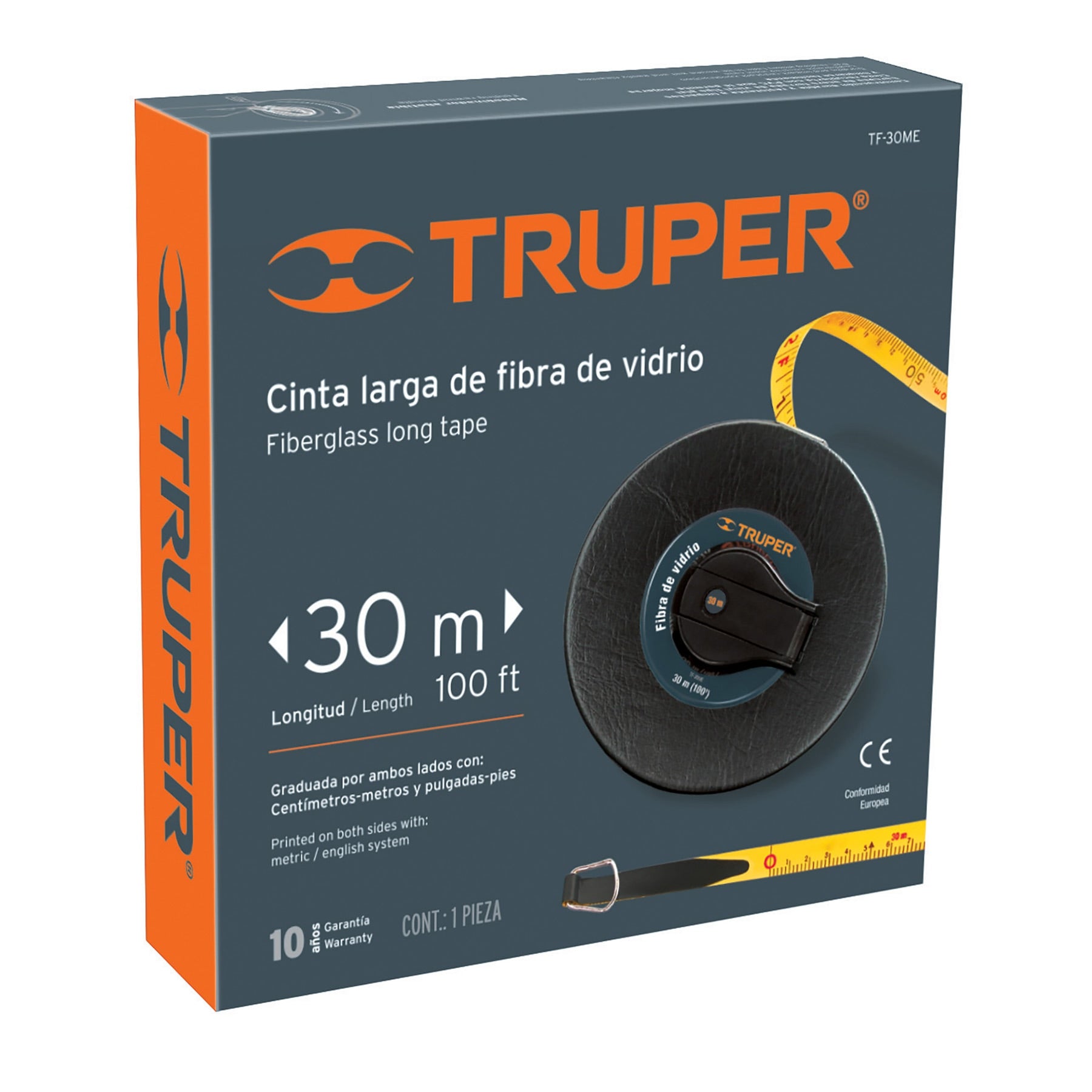 Cinta larga fibra de vidrio, 30 m, metálica