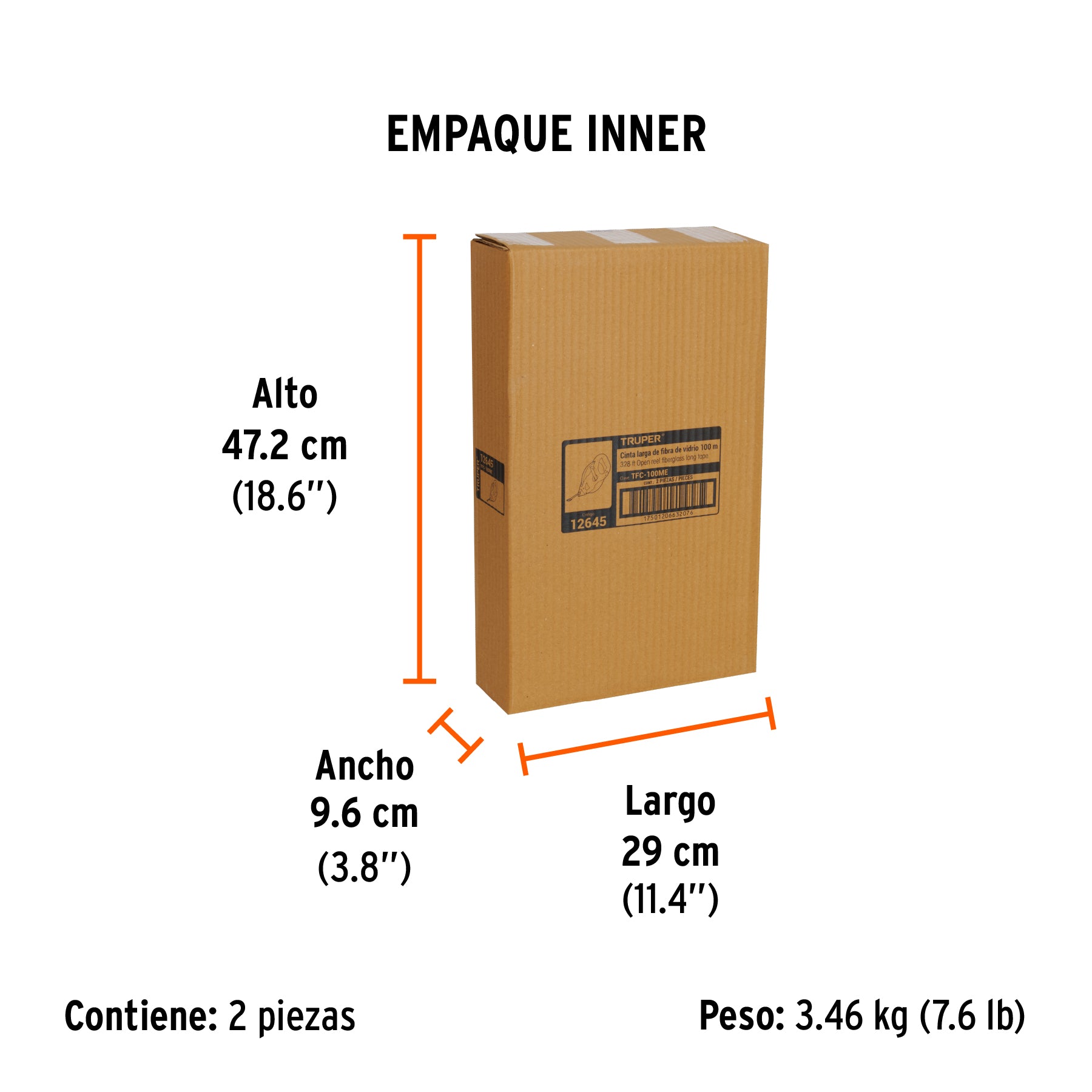 Cinta métrica larga 100m fibra de vidrio, tipo cruceta - Empaque