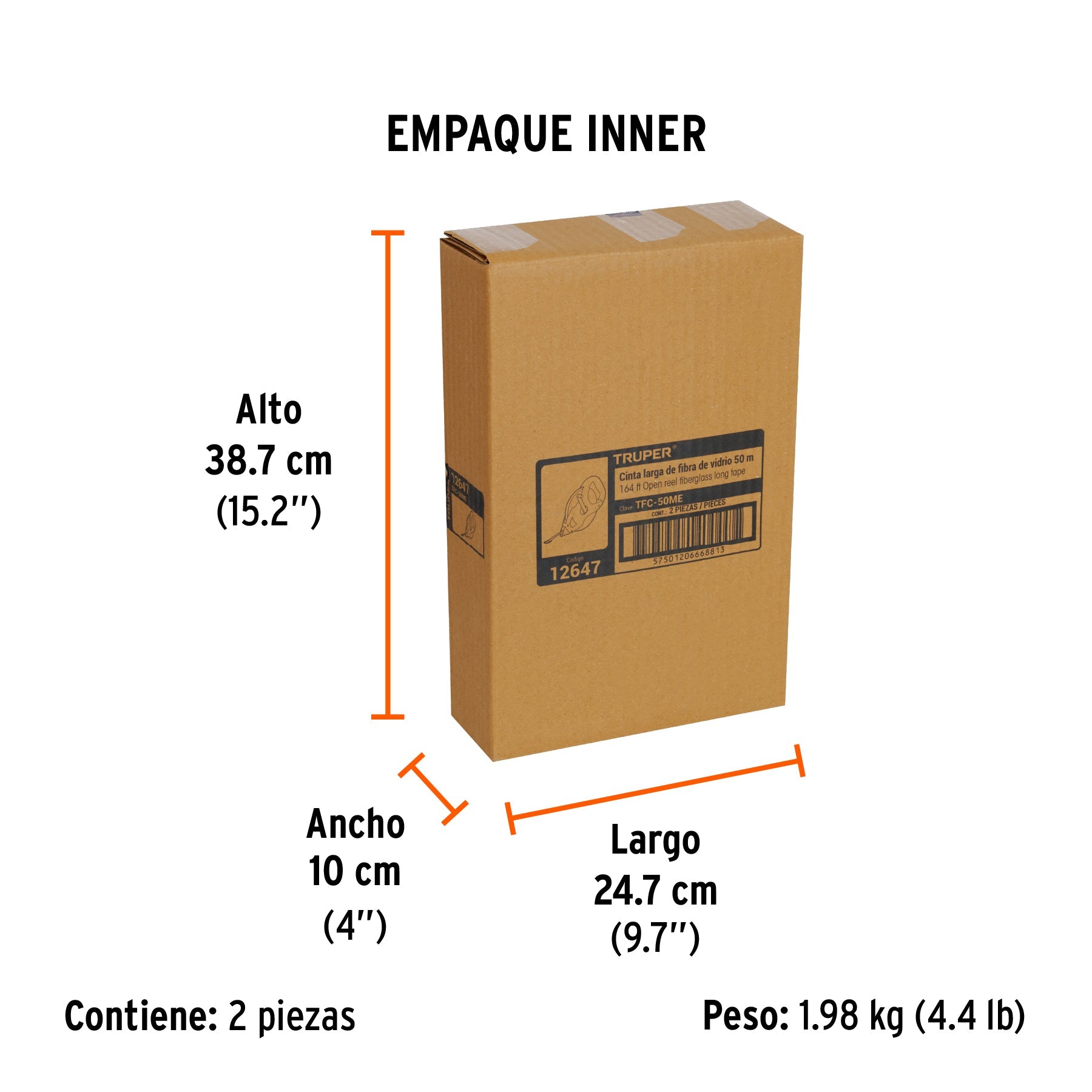Cinta métrica larga 50m fibra de vidrio, tipo cruceta - Empaque