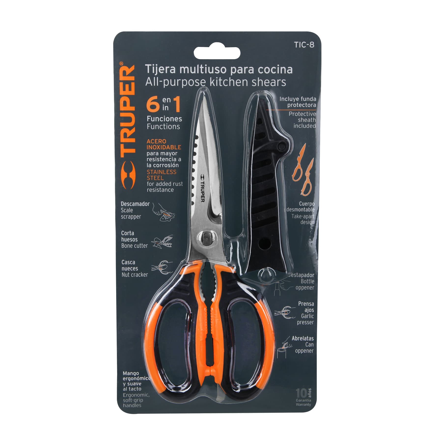 Tijera 8" multiusos, para cocina, acero inoxidable, TRUPER