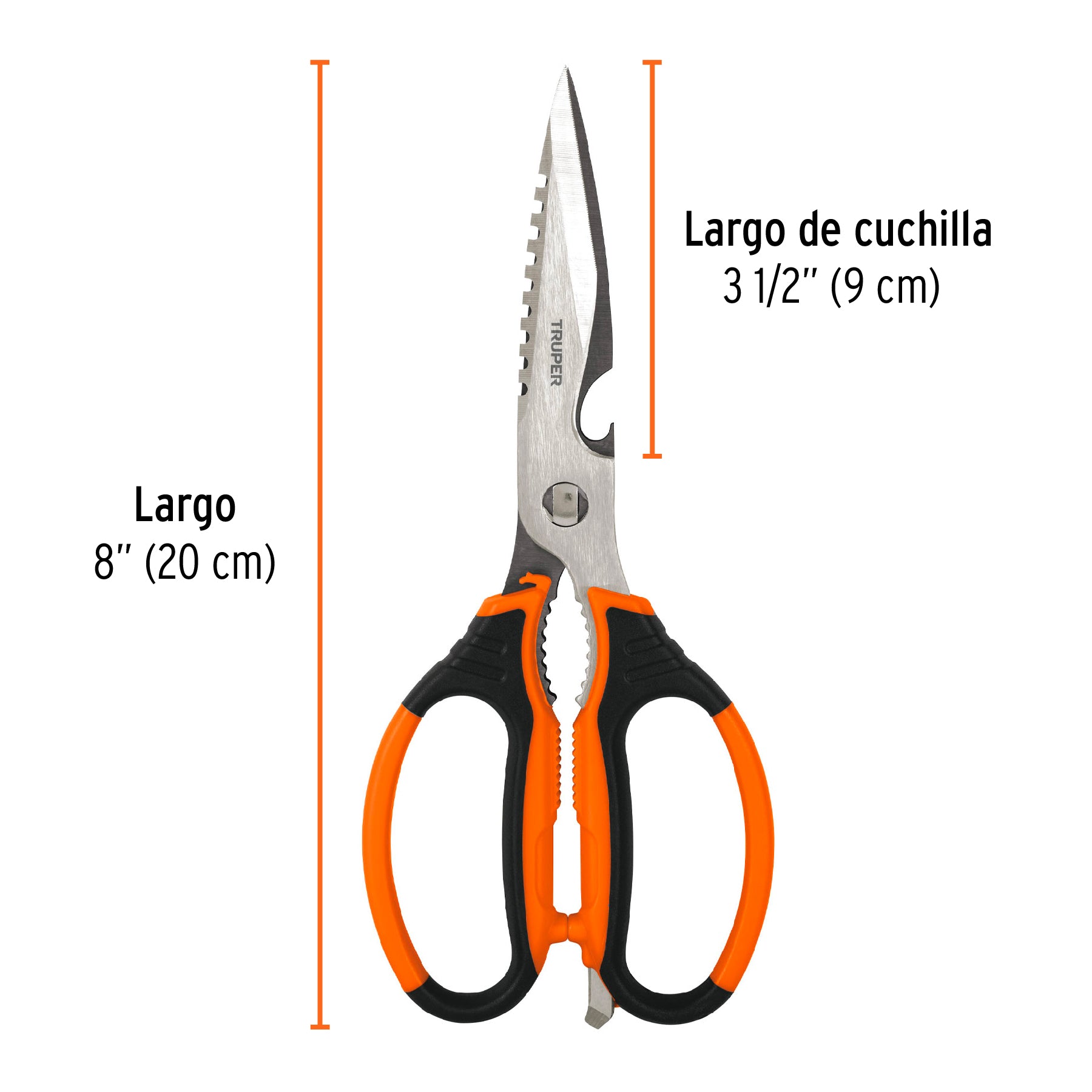 Tijera 8" multiusos, para cocina, acero inoxidable, TRUPER