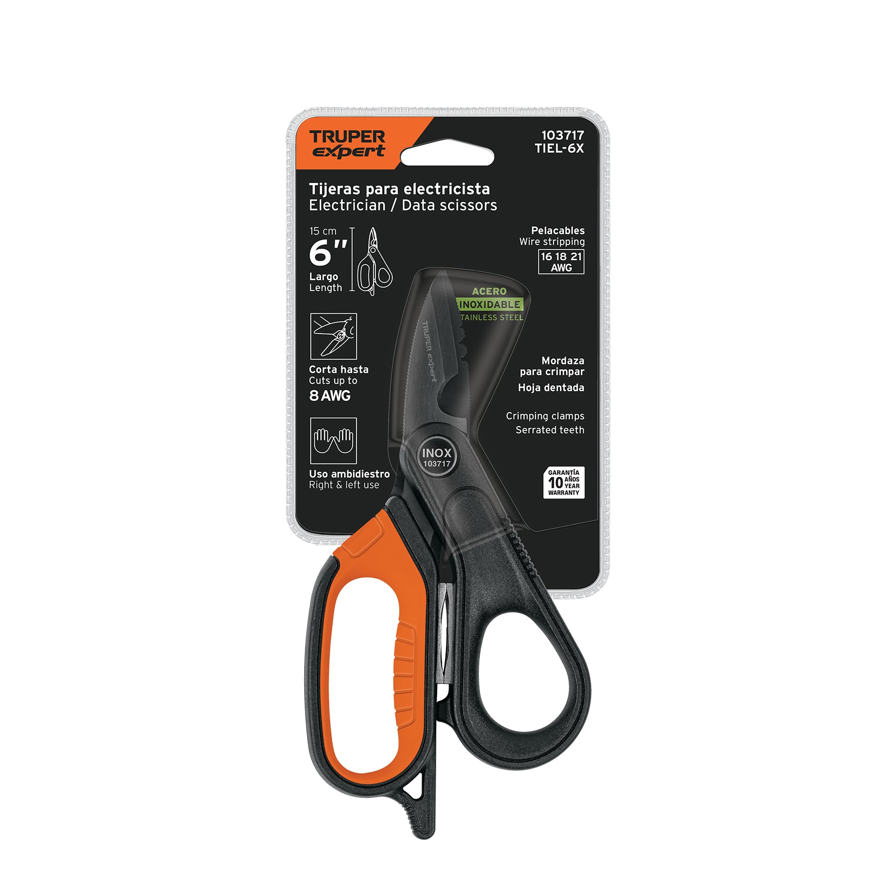 Tijera 6" electricista, óxido negro,acero inoxidable, EXPERT