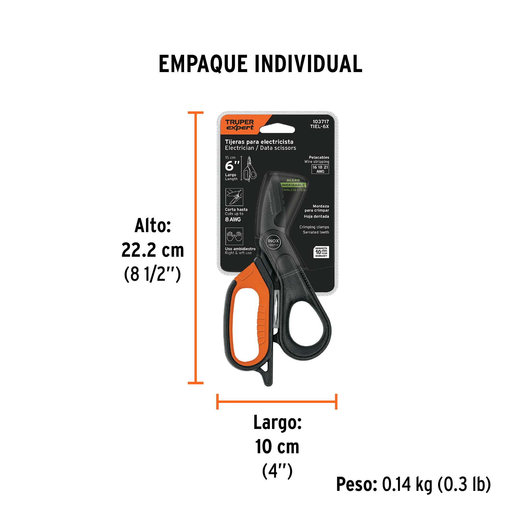 Tijera 6" electricista, óxido negro,acero inoxidable, EXPERT - Empaque