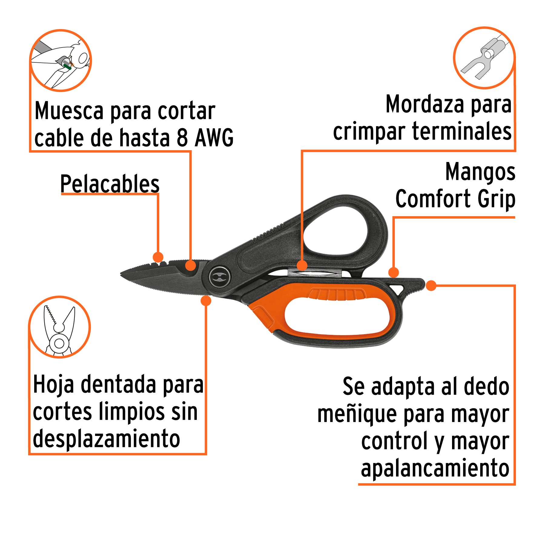 Tijera 6" electricista, óxido negro,acero inoxidable, EXPERT