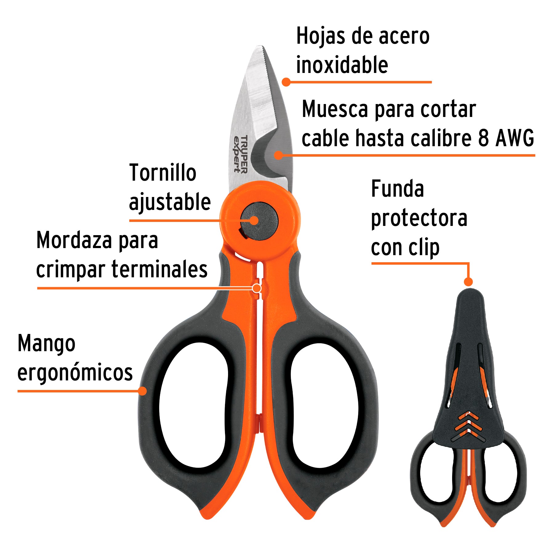 Tijera 6" para electricista, acero inoxidable, EXPERT