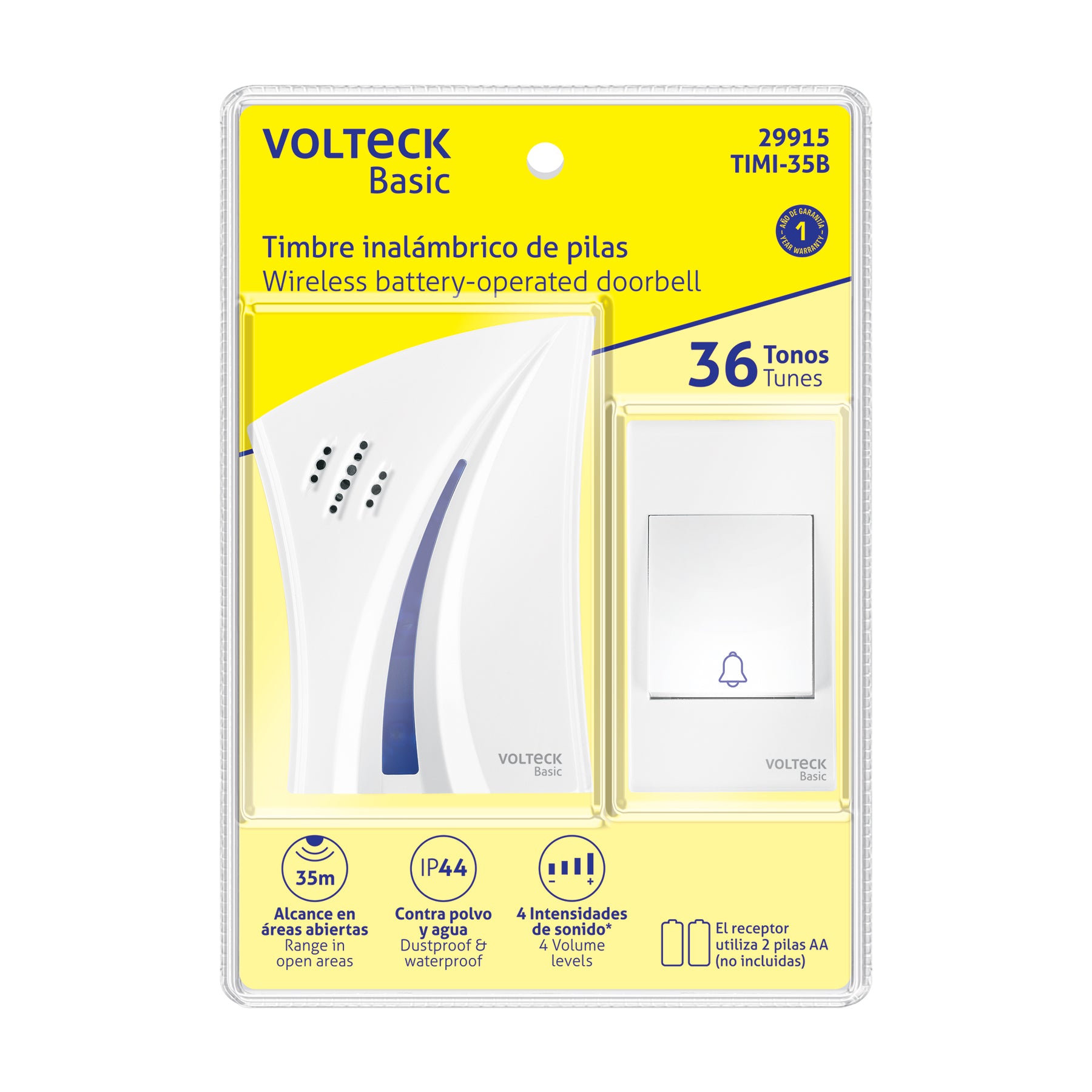 Timbre inalámbrico de pilas, 36 tonos, VOLTECK BASIC
