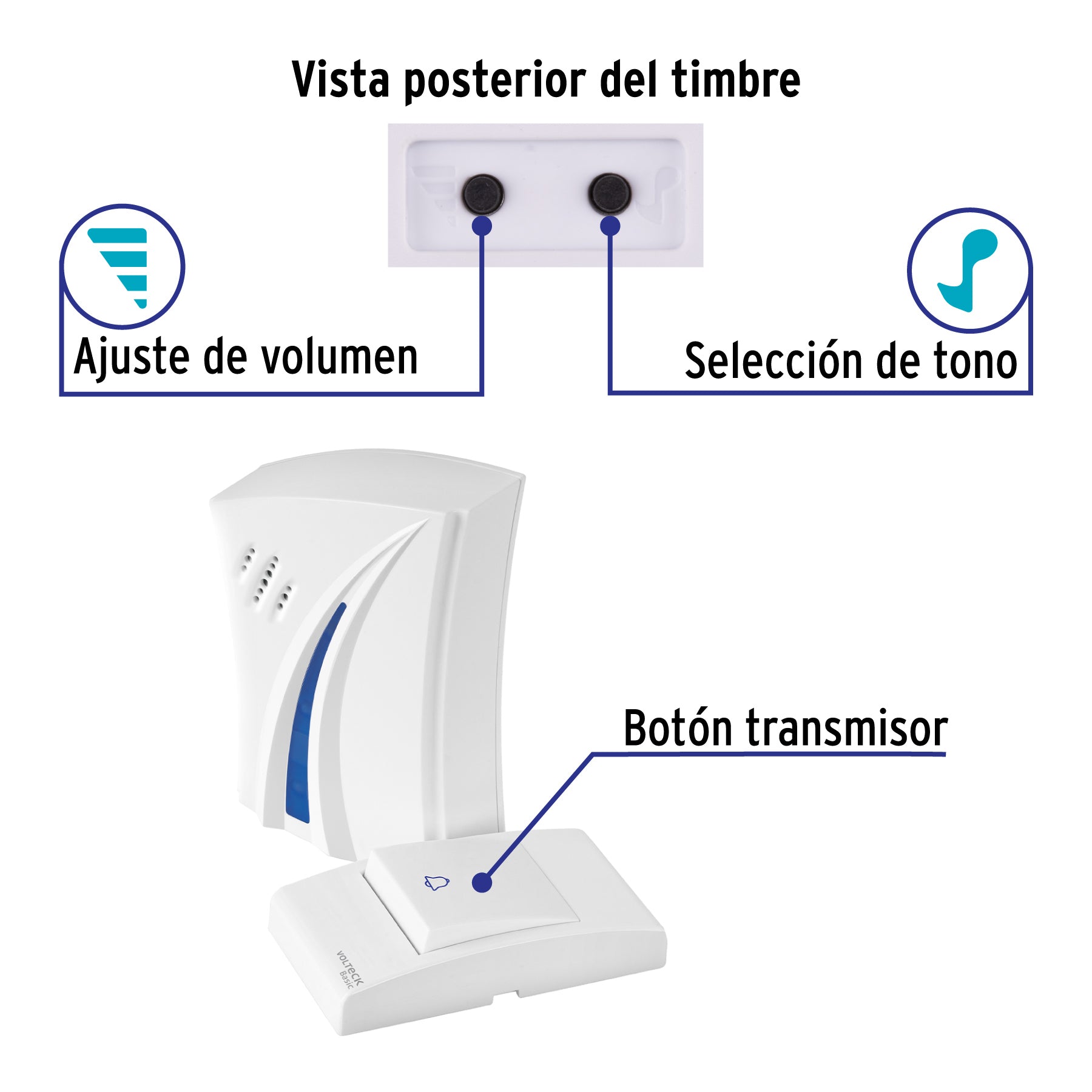 Timbre inalámbrico de pilas, 36 tonos, VOLTECK BASIC