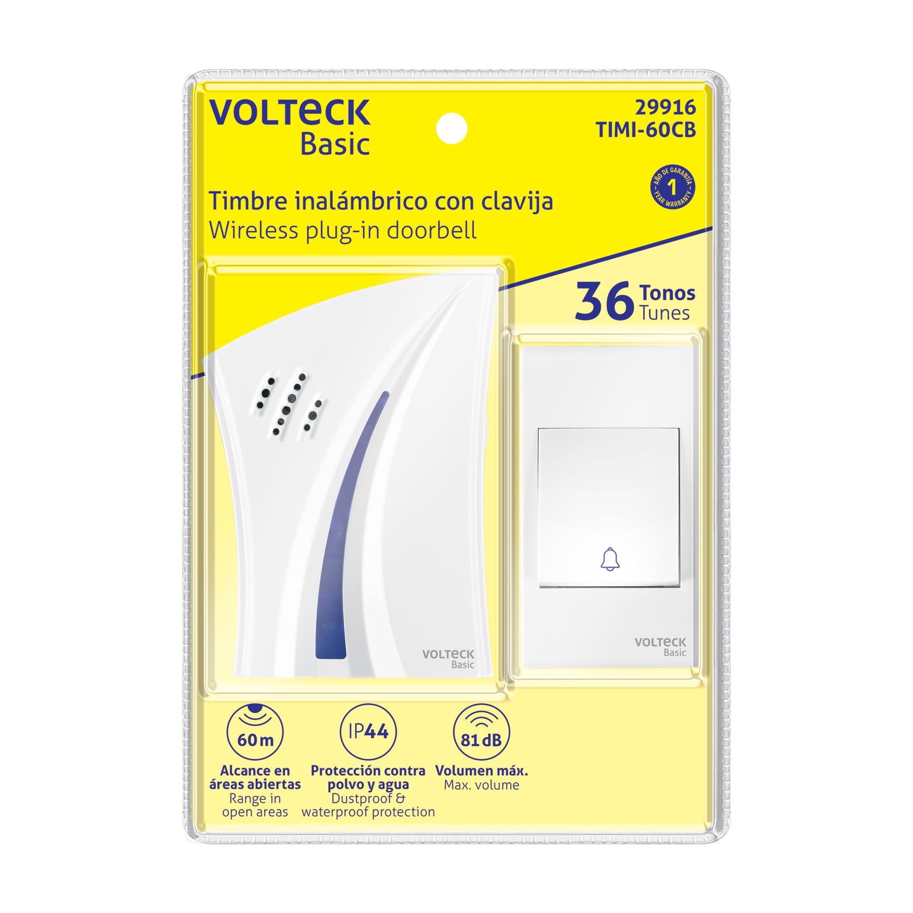Timbre inalámbrico con clavija, 36 tonos, VOLTECK BASIC