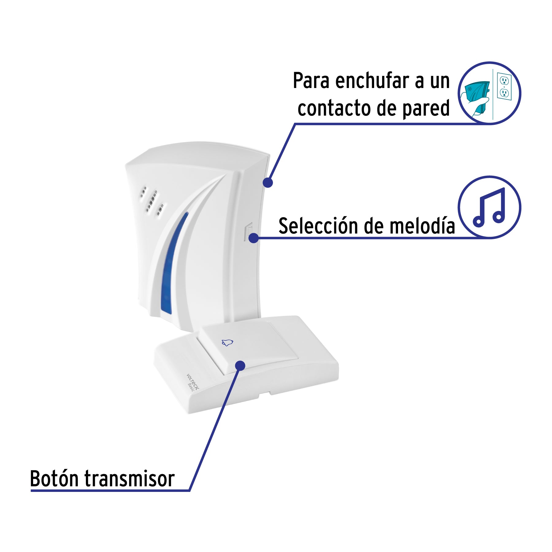Timbre inalámbrico con clavija, 36 tonos, VOLTECK BASIC
