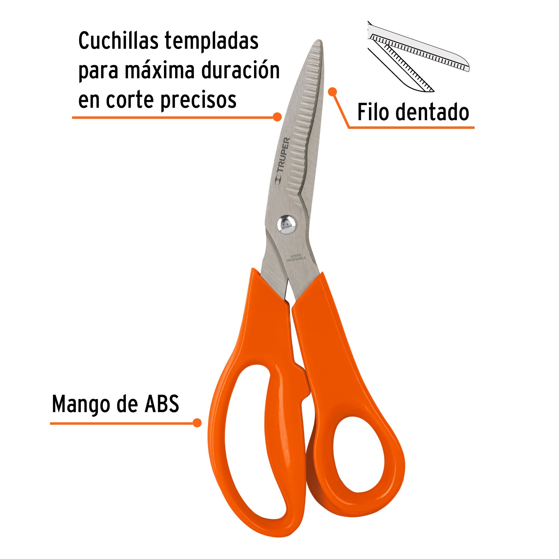 Tijera 8" multiusos,cuchilla dentada,acero inoxidable,TRUPER
