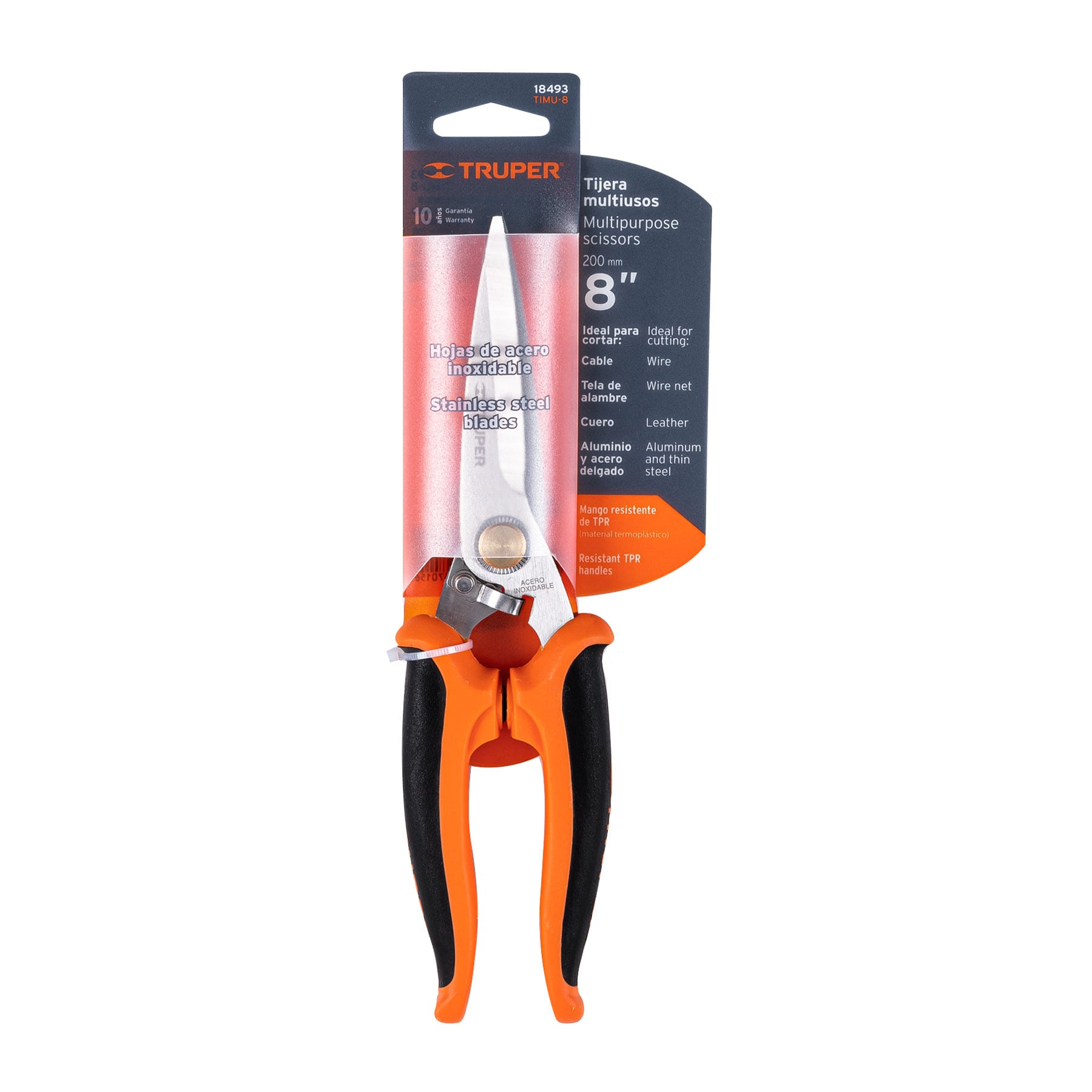 Tijera 8" multiusos, Comfort Grip, acero inoxidable, TRUPER