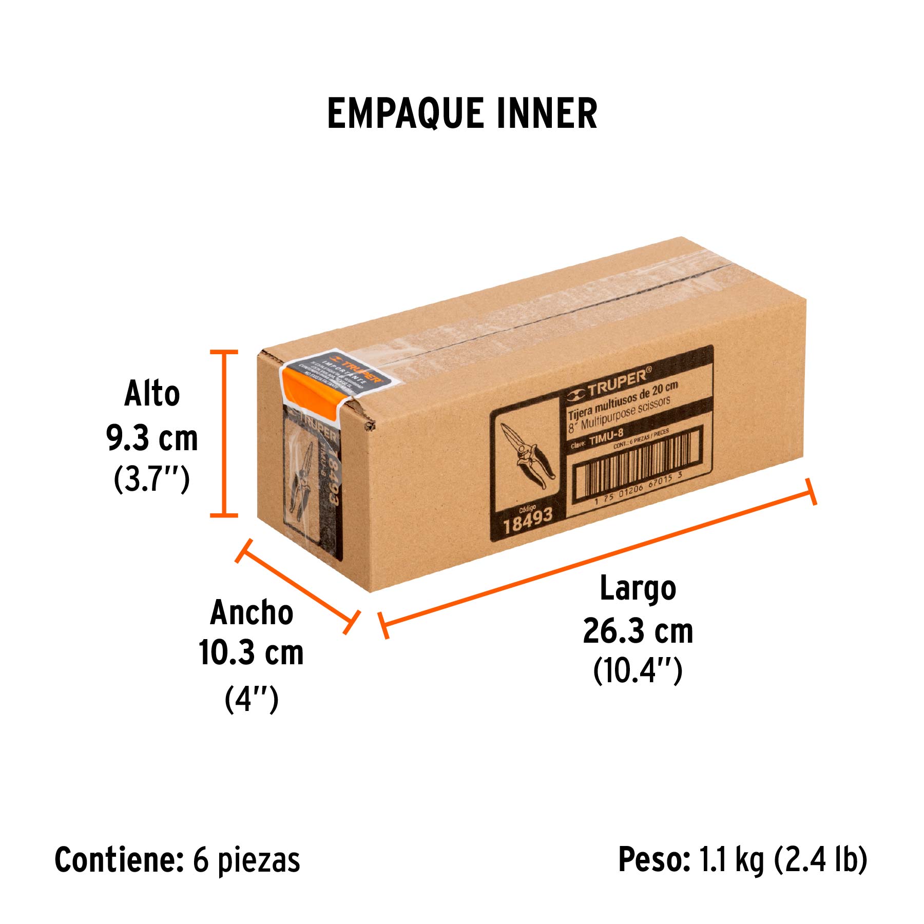 Tijera 8" multiusos, Comfort Grip, acero inoxidable, TRUPER - Empaque