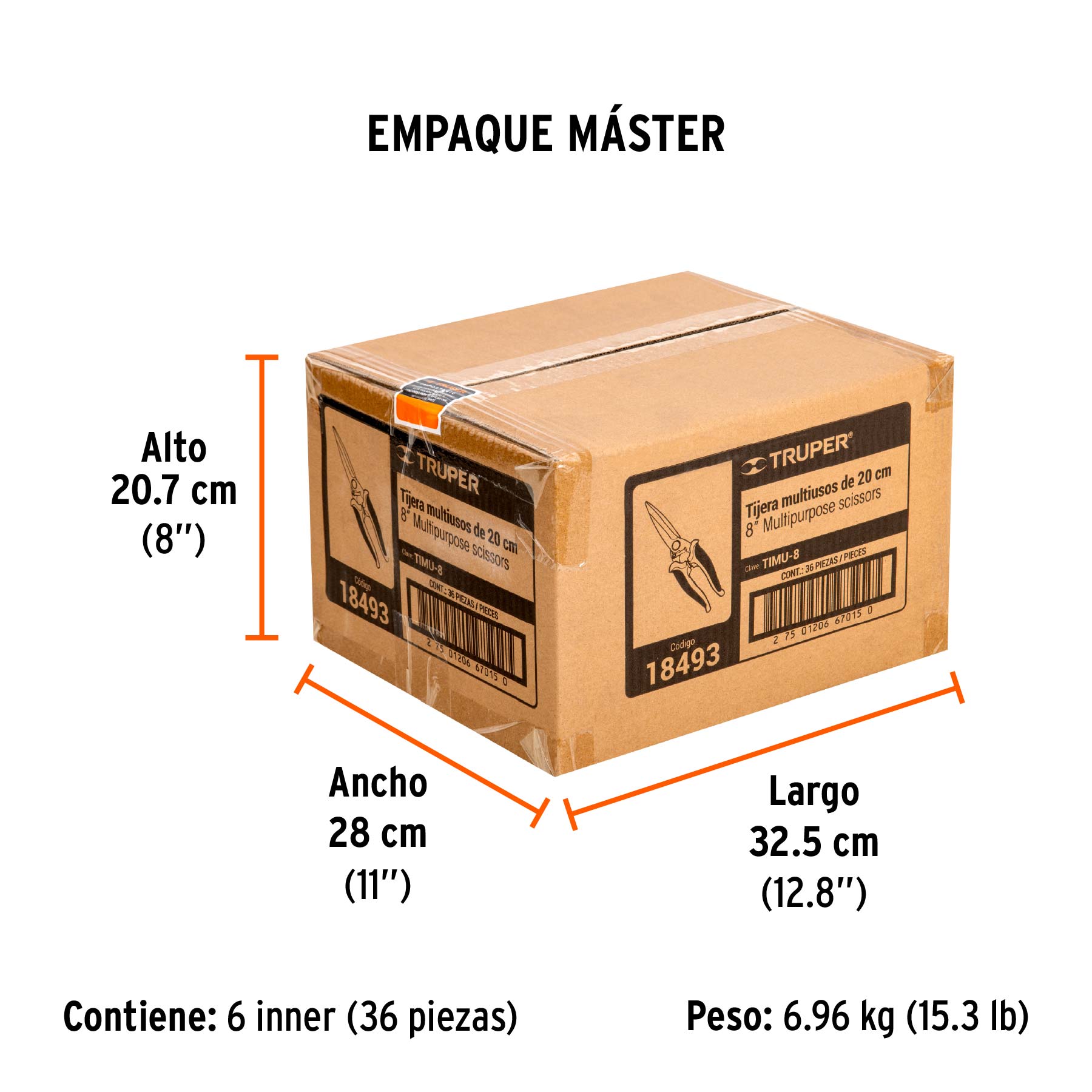 Tijera 8" multiusos, Comfort Grip, acero inoxidable, TRUPER - Empaque